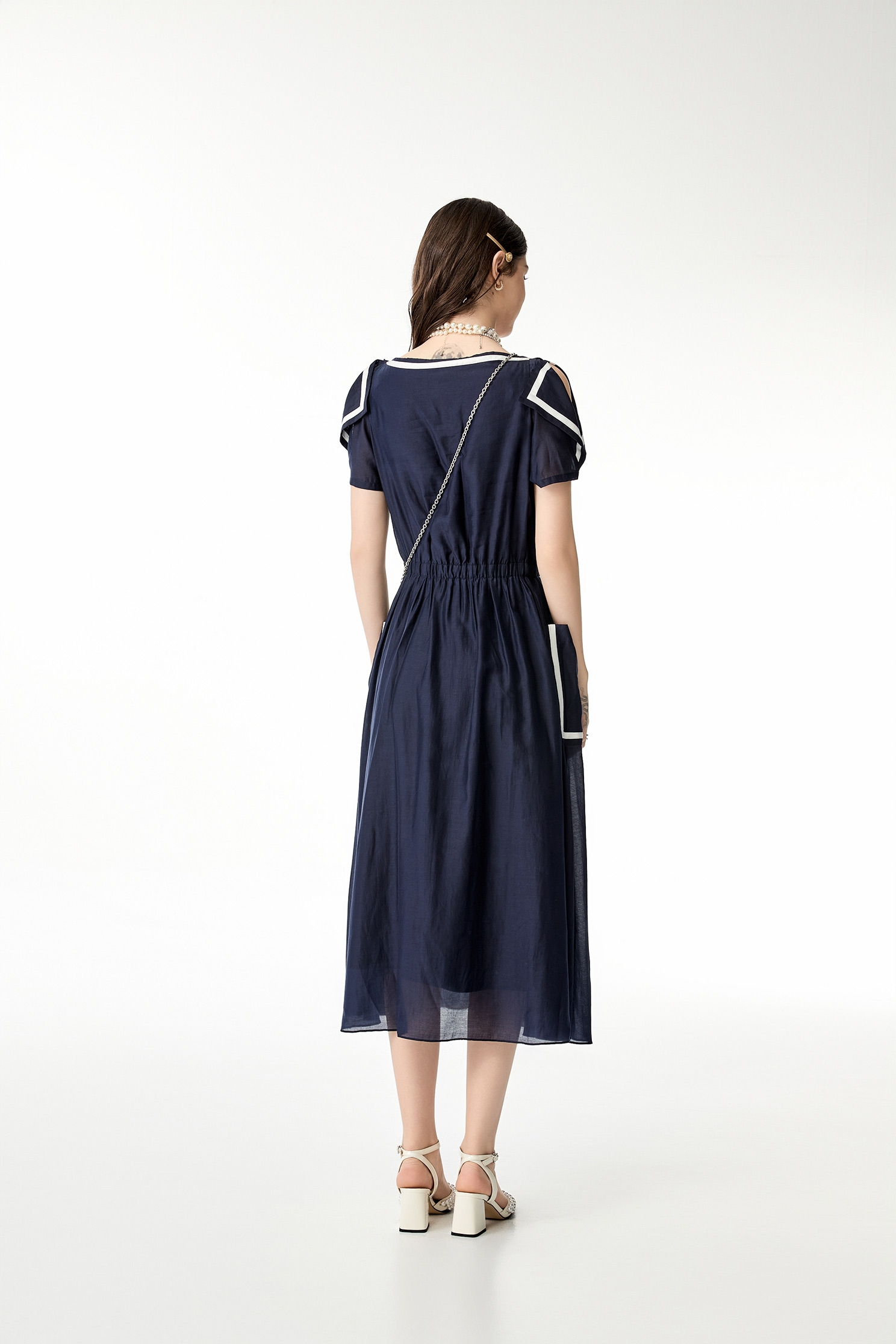 Contrst Trim Midnight Blue Midi DressContrst Trim Midnight Blue Midi Dress,Dresses,Season (SS) Look
