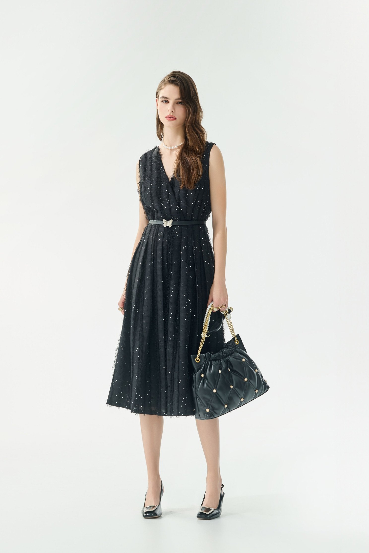 V-neck Sequin Sleeveless DressV-neck Sequin Sleeveless Dress,Dresses,Season (SS) Look,Black dresses