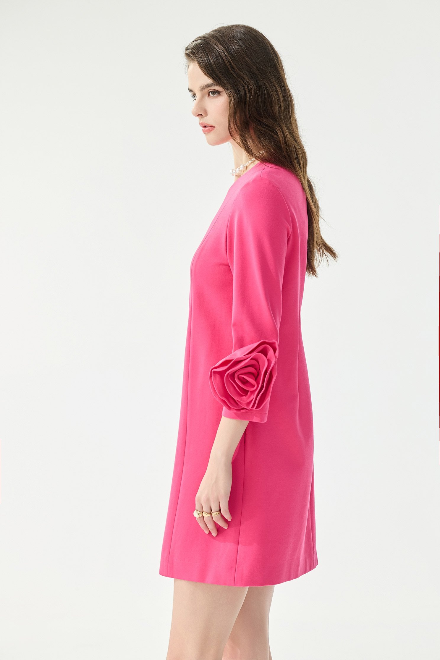 3-D Floral Sleeve Cuff Detail Shift Dress3-D Floral Sleeve Cuff Detail Shift Dress,Dresses,Season (SS) Look,simple outfits,Black dresses