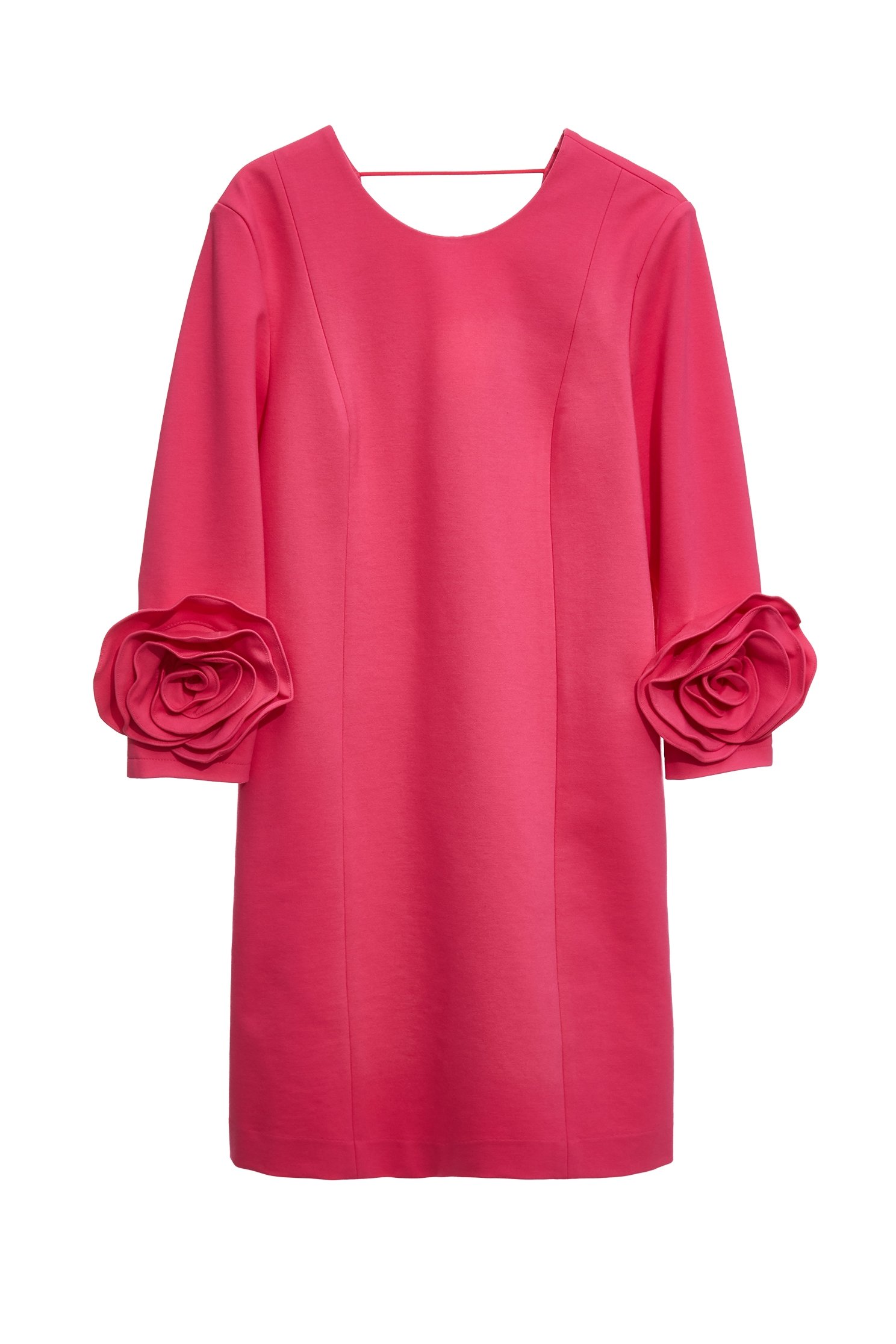 3-D Floral Sleeve Cuff Detail Shift Dress3-D Floral Sleeve Cuff Detail Shift Dress,Dresses,Season (SS) Look,simple outfits,Black dresses