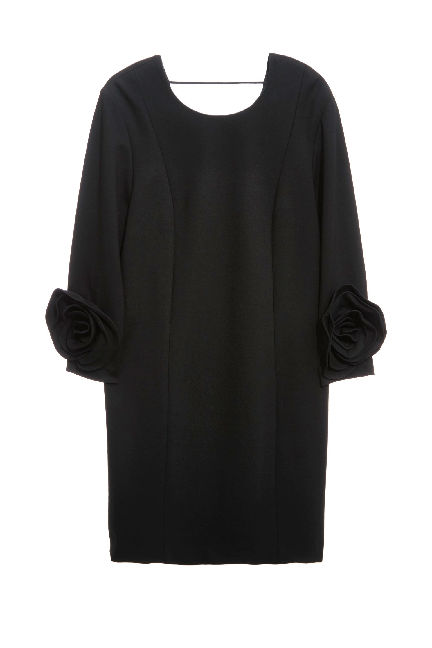 3-D Floral Sleeve Cuff Detail Shift Dress3-D Floral Sleeve Cuff Detail Shift Dress,Dresses,Season (SS) Look,simple outfits,Black dresses