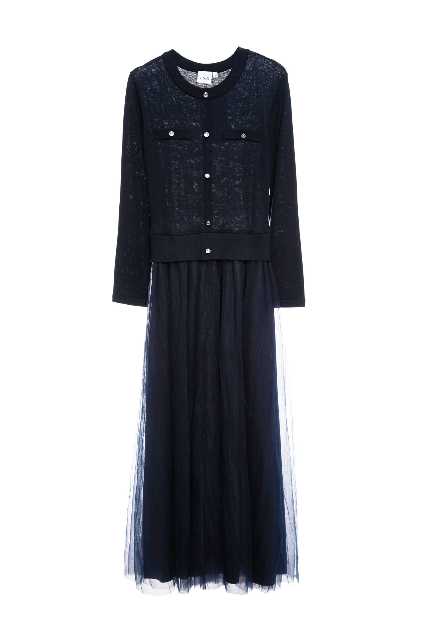 Navy Contrast Mesh Skirt Knit DressNavy Contrast Mesh Skirt Knit Dress,Dresses,Season (SS) Look,Mesh fabric,Knitted