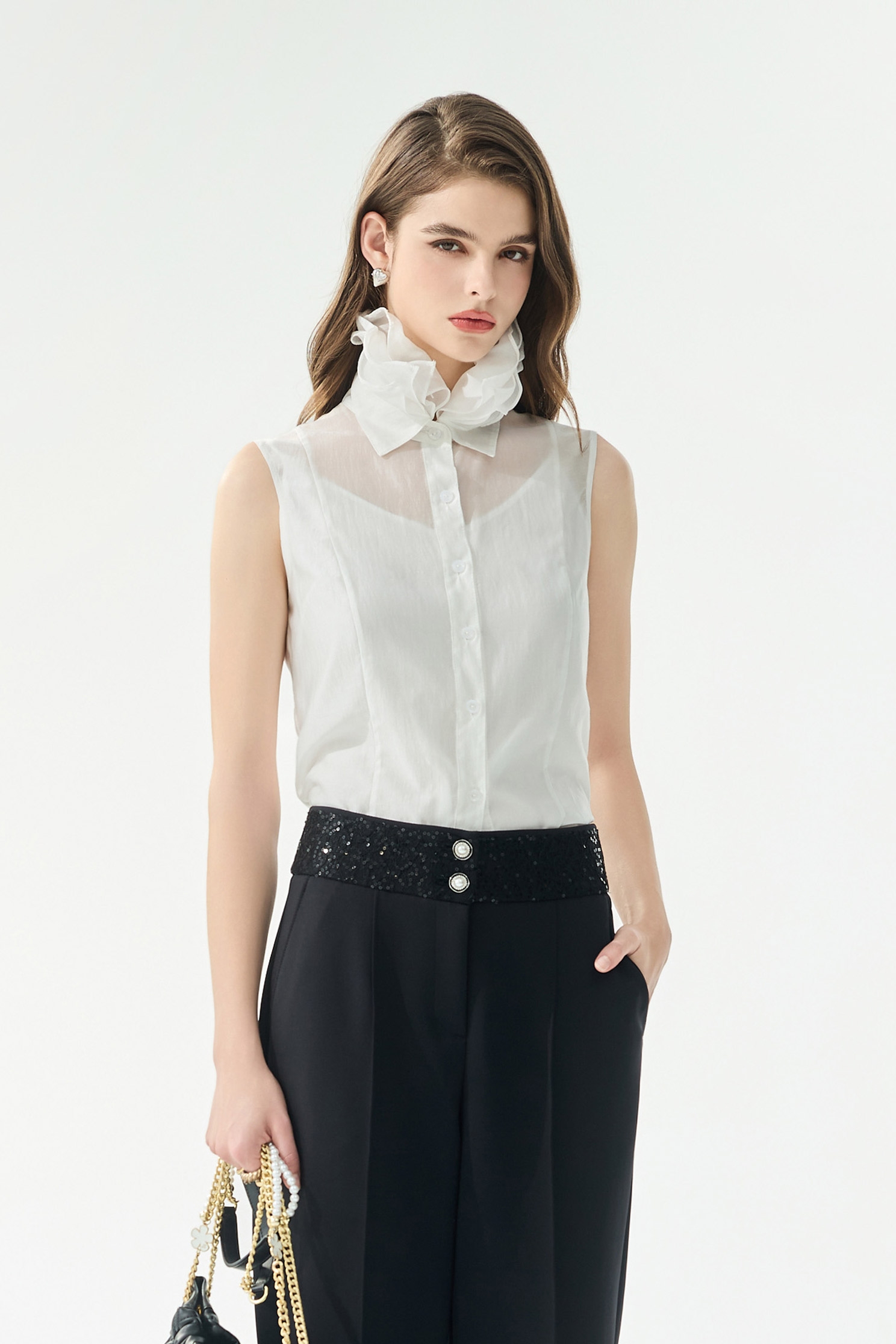 Layered Collar Button Front VestLayered Collar Button Front Vest,sleeveless tops,Under shirts,Season (SS) Look,White tops,sleeveless tops