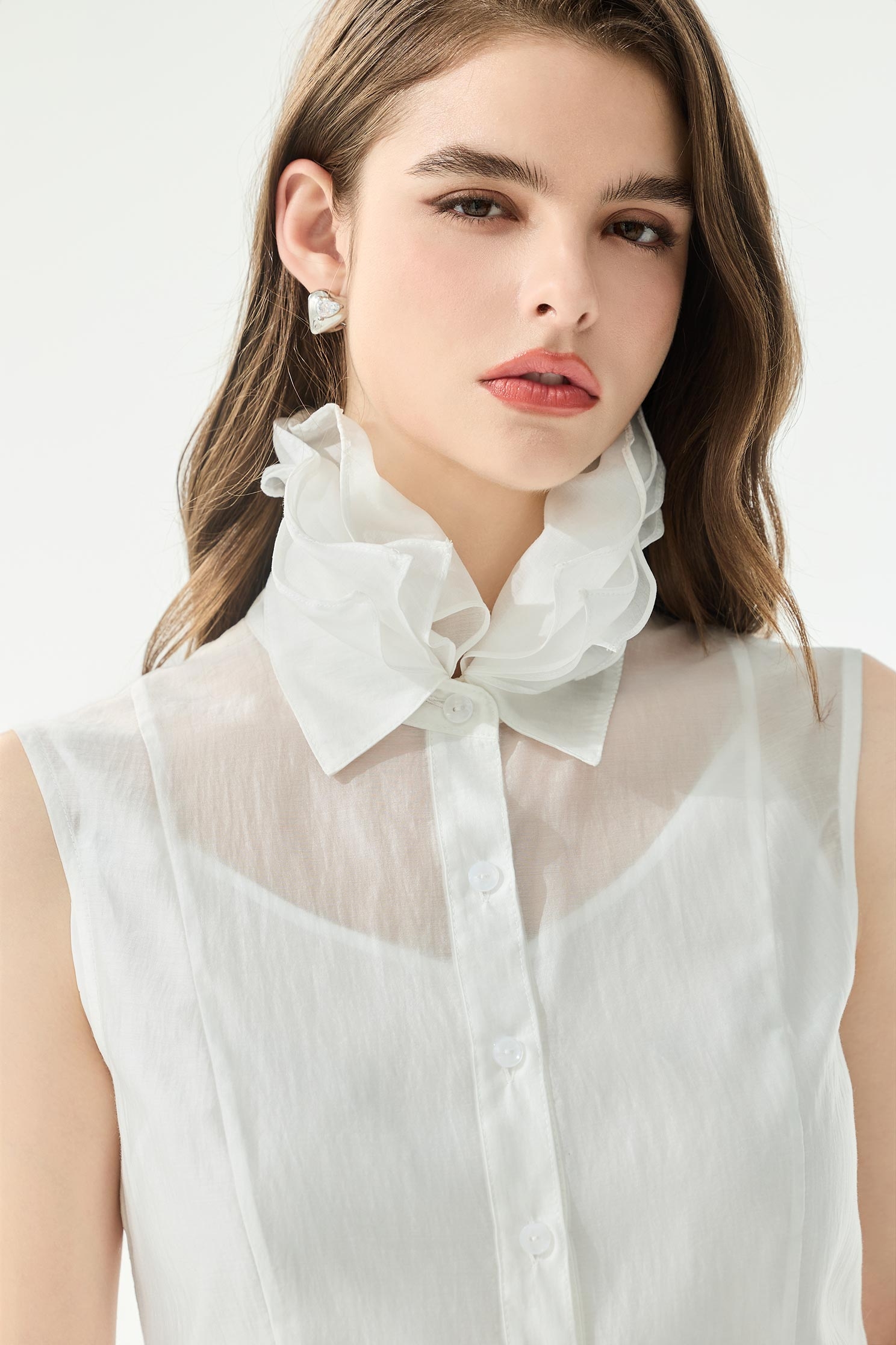 Layered Collar Button Front VestLayered Collar Button Front Vest,sleeveless tops,Under shirts,Season (SS) Look,White tops,sleeveless tops