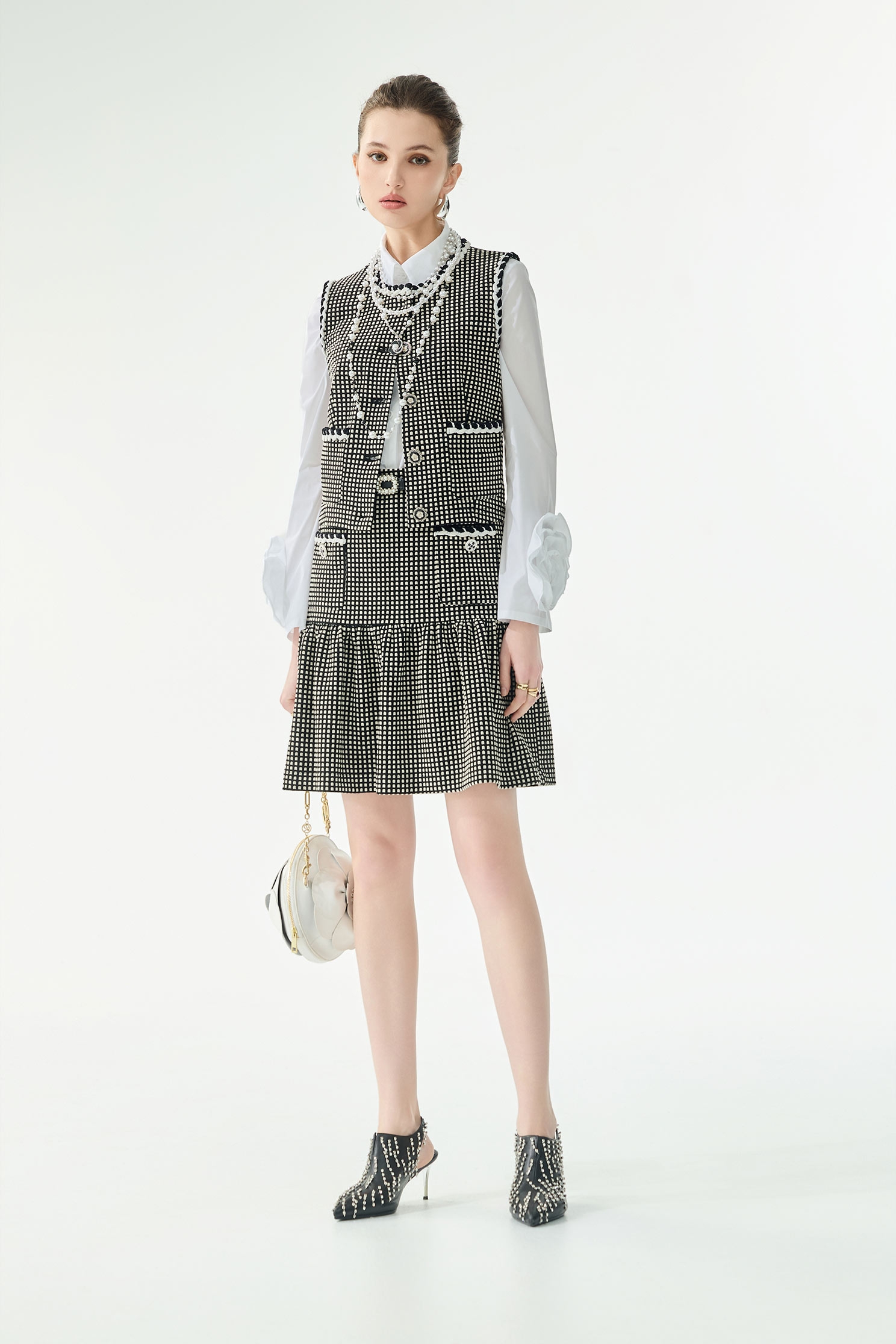 Braided Trim Detail Plaid VestBraided Trim Detail Plaid Vest,Jackets,sleeveless tops,Outerwear,Season (SS) Look,sleeveless tops