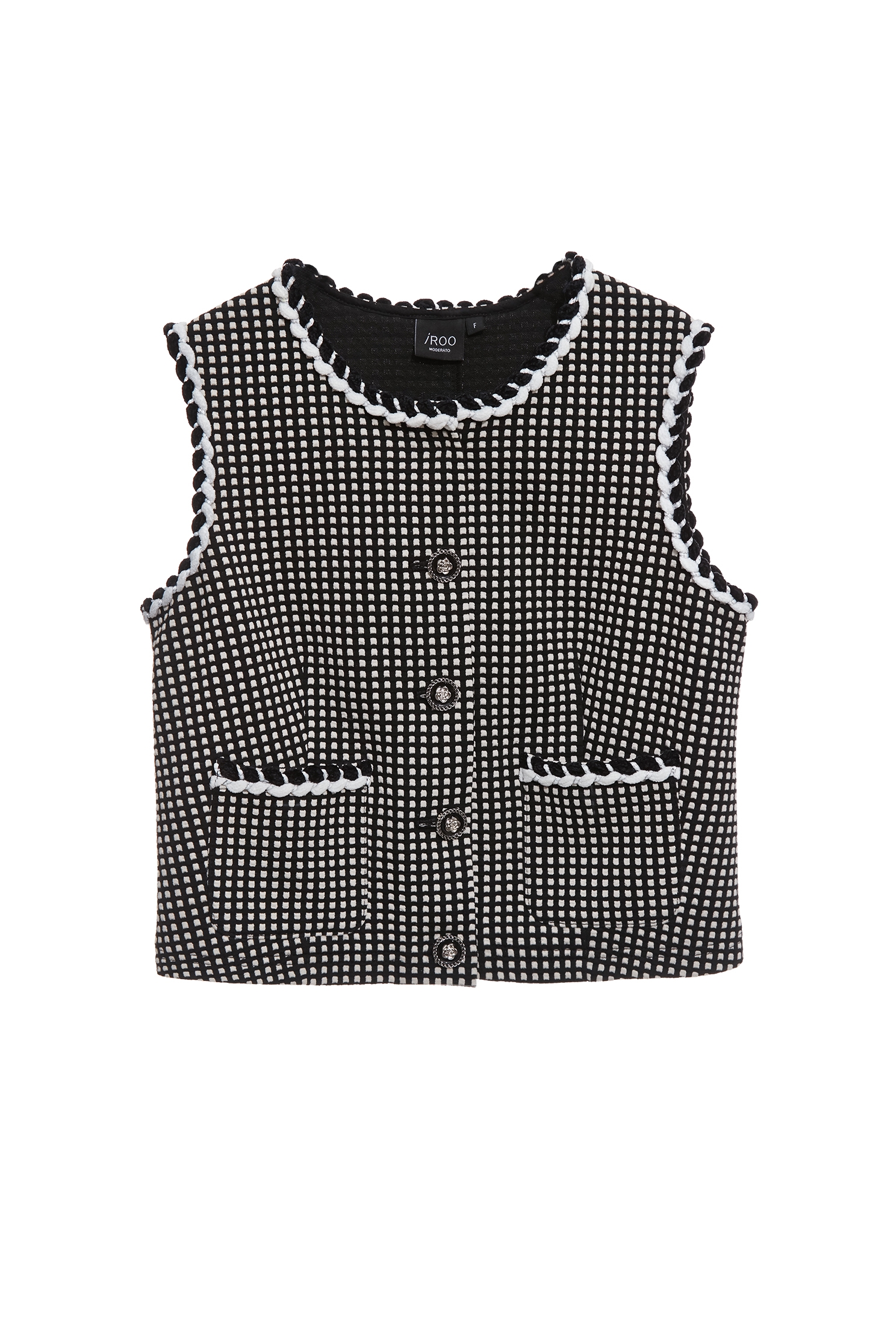 Braided Trim Detail Plaid VestBraided Trim Detail Plaid Vest,Jackets,sleeveless tops,Outerwear,Season (SS) Look,sleeveless tops