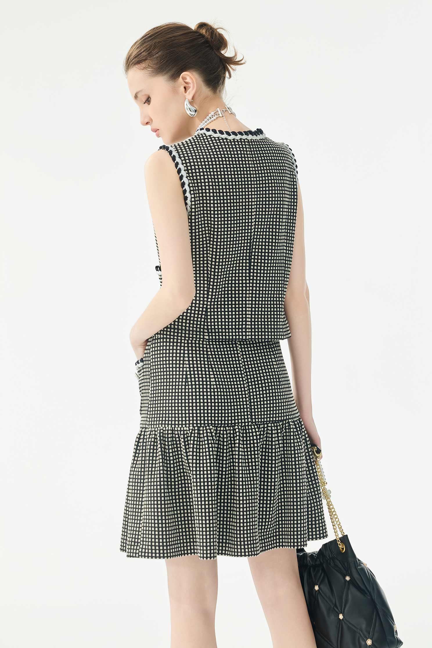 Braided Trim Detail Plaid VestBraided Trim Detail Plaid Vest,Jackets,sleeveless tops,Outerwear,Season (SS) Look,sleeveless tops