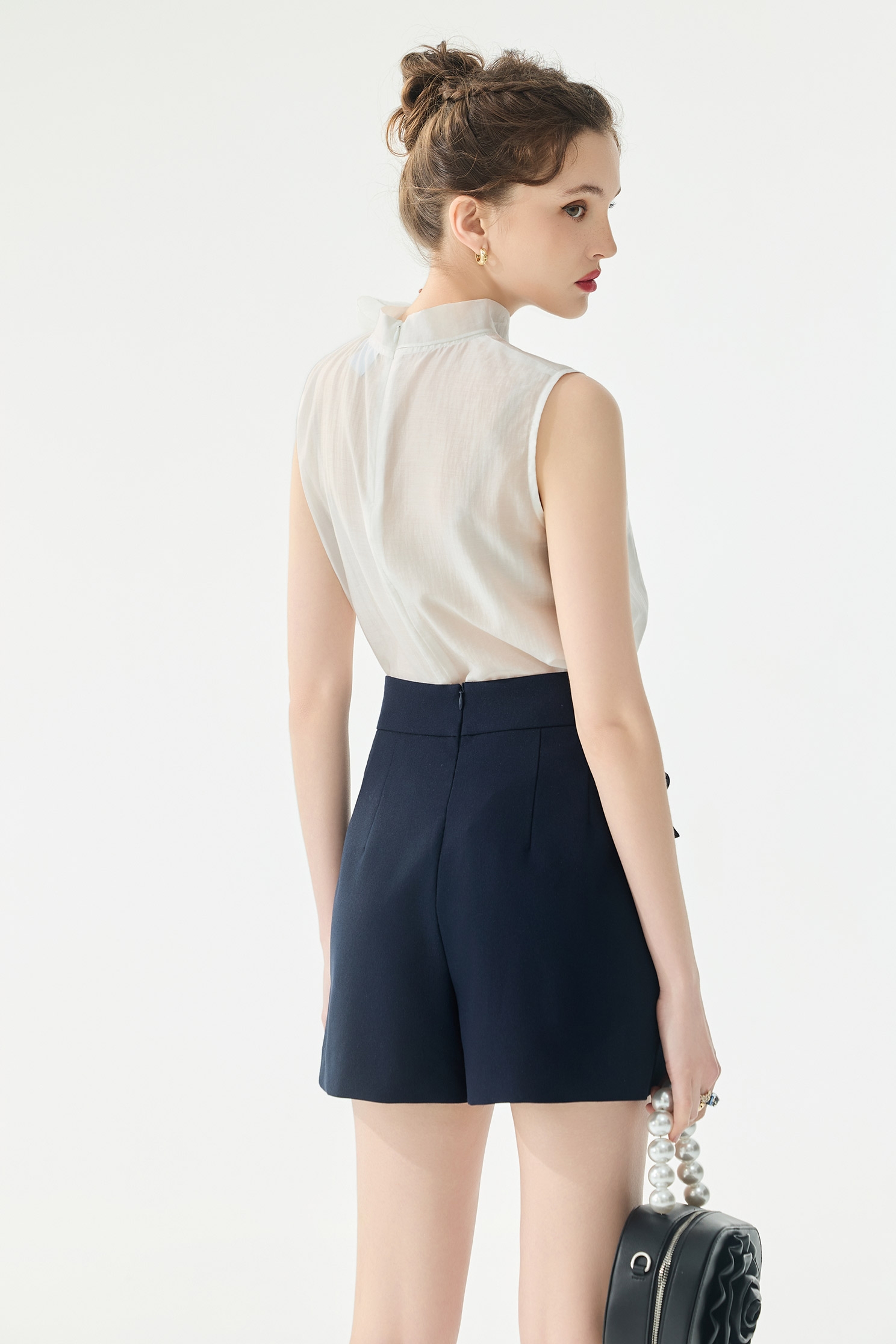 Bow Collar Detail White VestBow Collar Detail White Vest,sleeveless tops,Tops,Season (SS) Look,White tops,sleeveless tops,bows