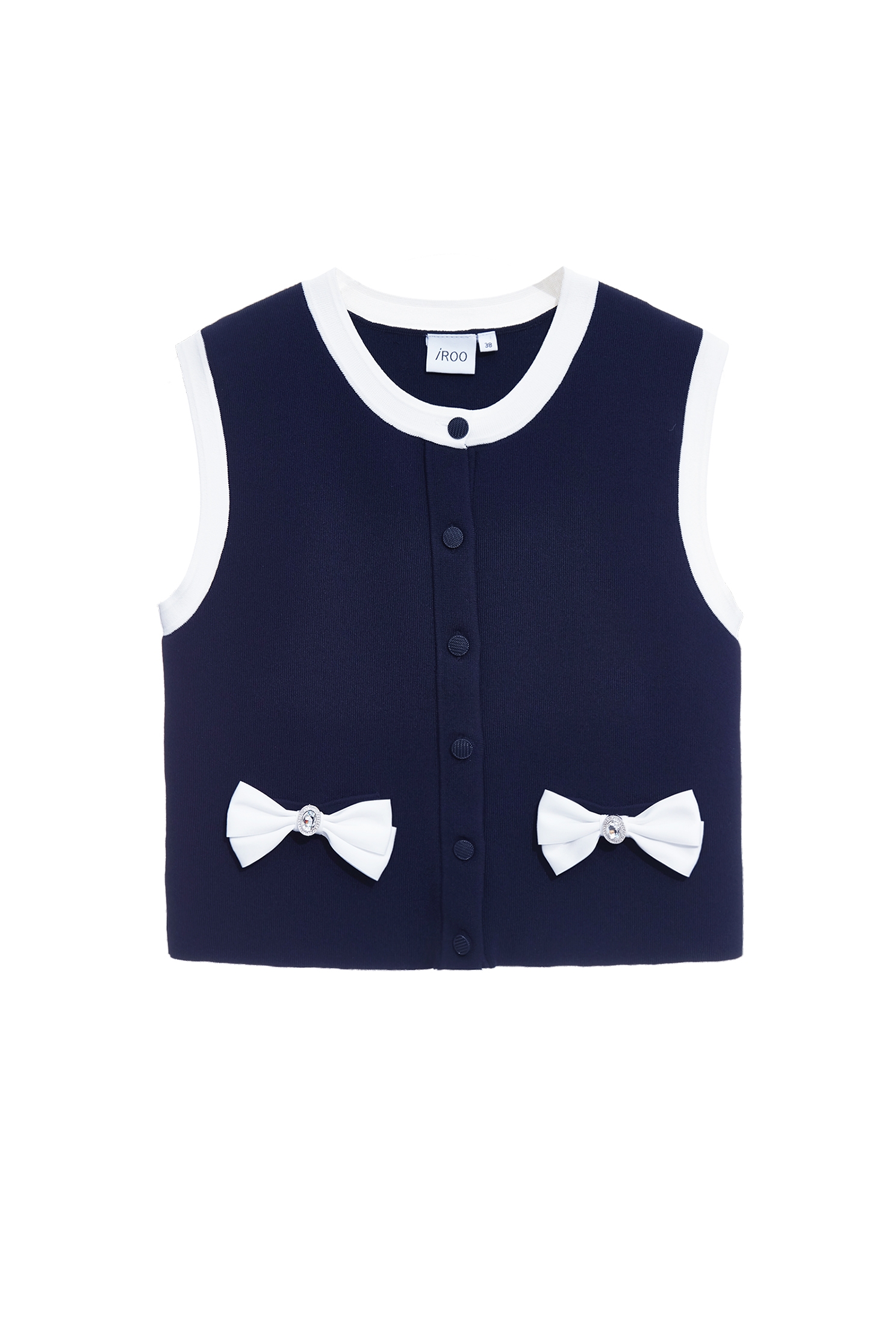 Contrast Bow Detail Knit VestContrast Bow Detail Knit Vest,sleeveless tops,Tops,Season (SS) Look,sleeveless tops,bows,Knitted,Knitted tops