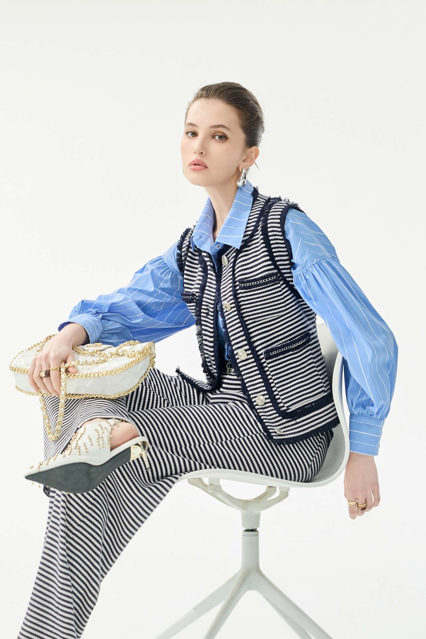 Contrast Trim Detail Stripe VestContrast Trim Detail Stripe Vest,Jackets,sleeveless tops,Outerwear,Season (SS) Look,Stripe,sleeveless tops