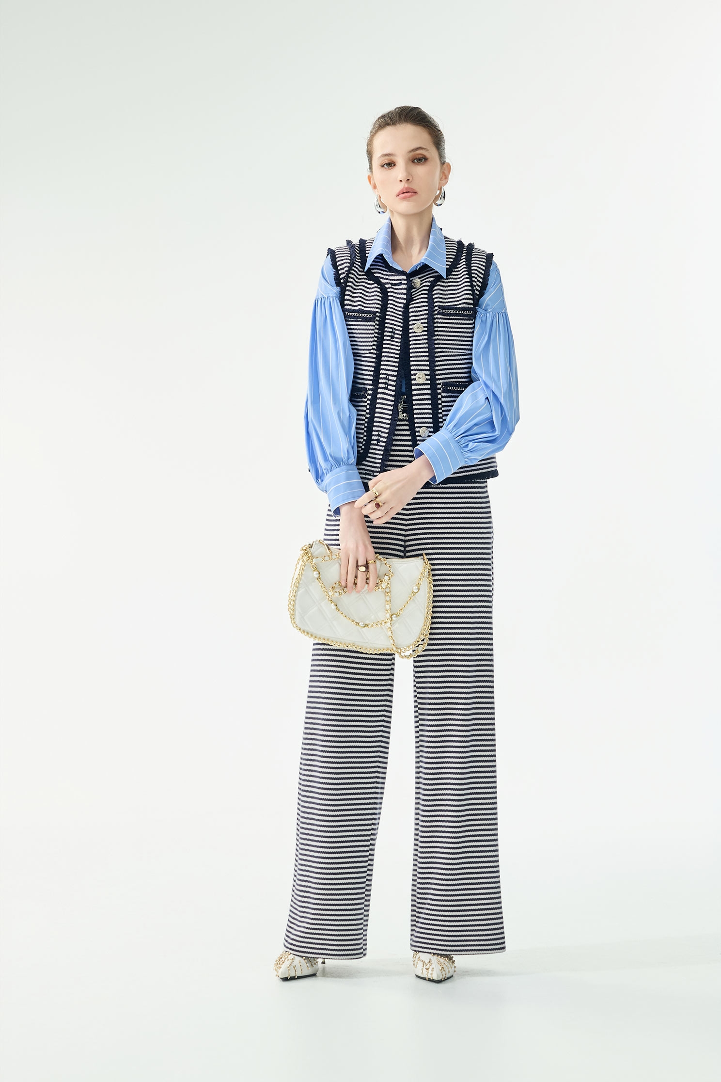 Contrast Trim Detail Stripe VestContrast Trim Detail Stripe Vest,Jackets,sleeveless tops,Outerwear,Season (SS) Look,Stripe,sleeveless tops