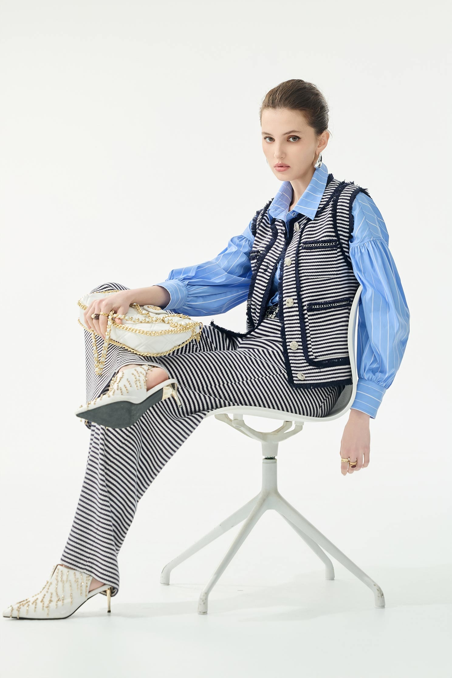 Contrast Trim Detail Stripe VestContrast Trim Detail Stripe Vest,Jackets,sleeveless tops,Outerwear,Season (SS) Look,Stripe,sleeveless tops