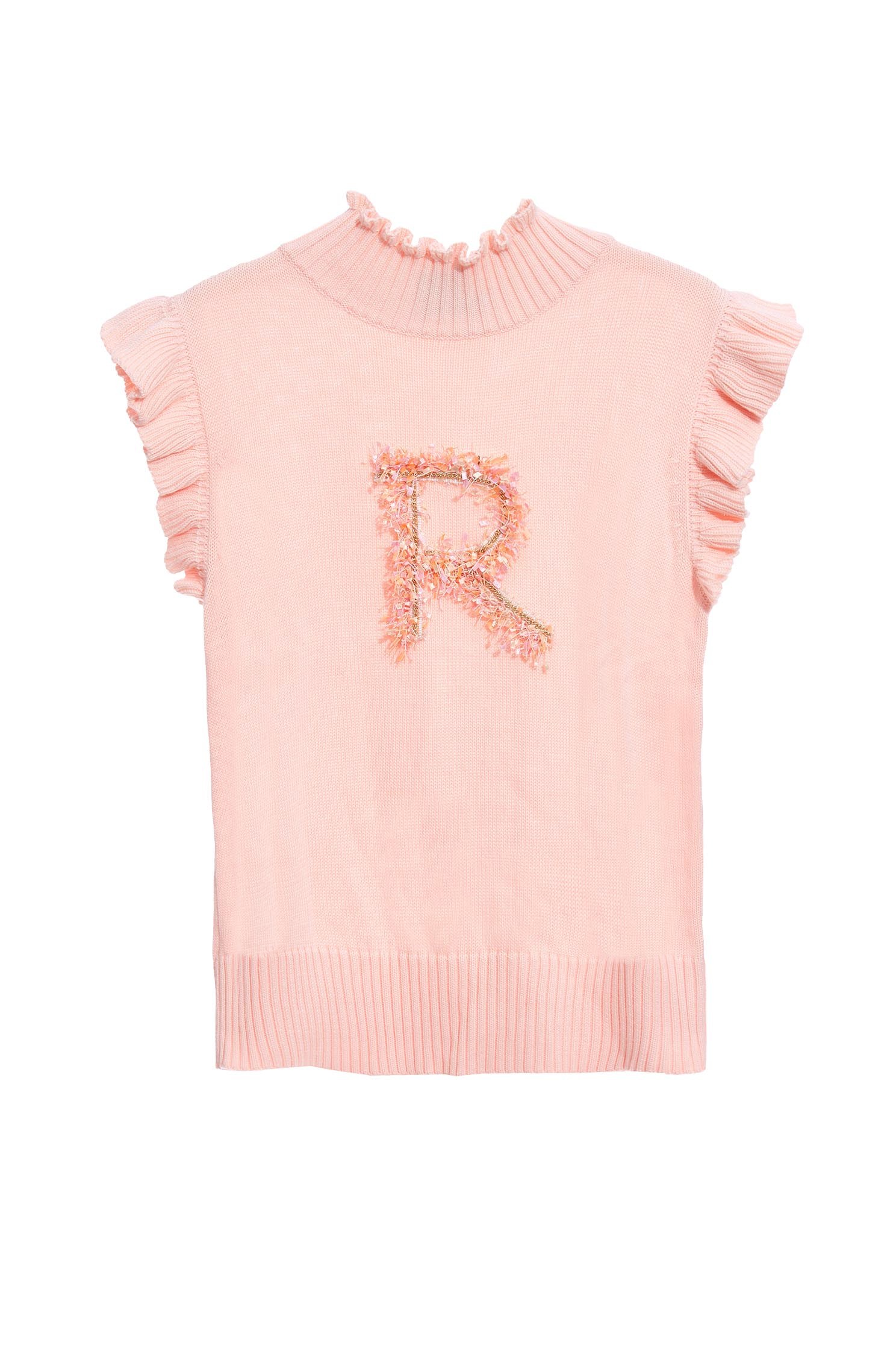 Pink Turtle Neck Knit Vest With R Logoknitted top with letter,sleeveless tops,Tops,Season (AW) Look,Pink,Knitted,Knitted tops