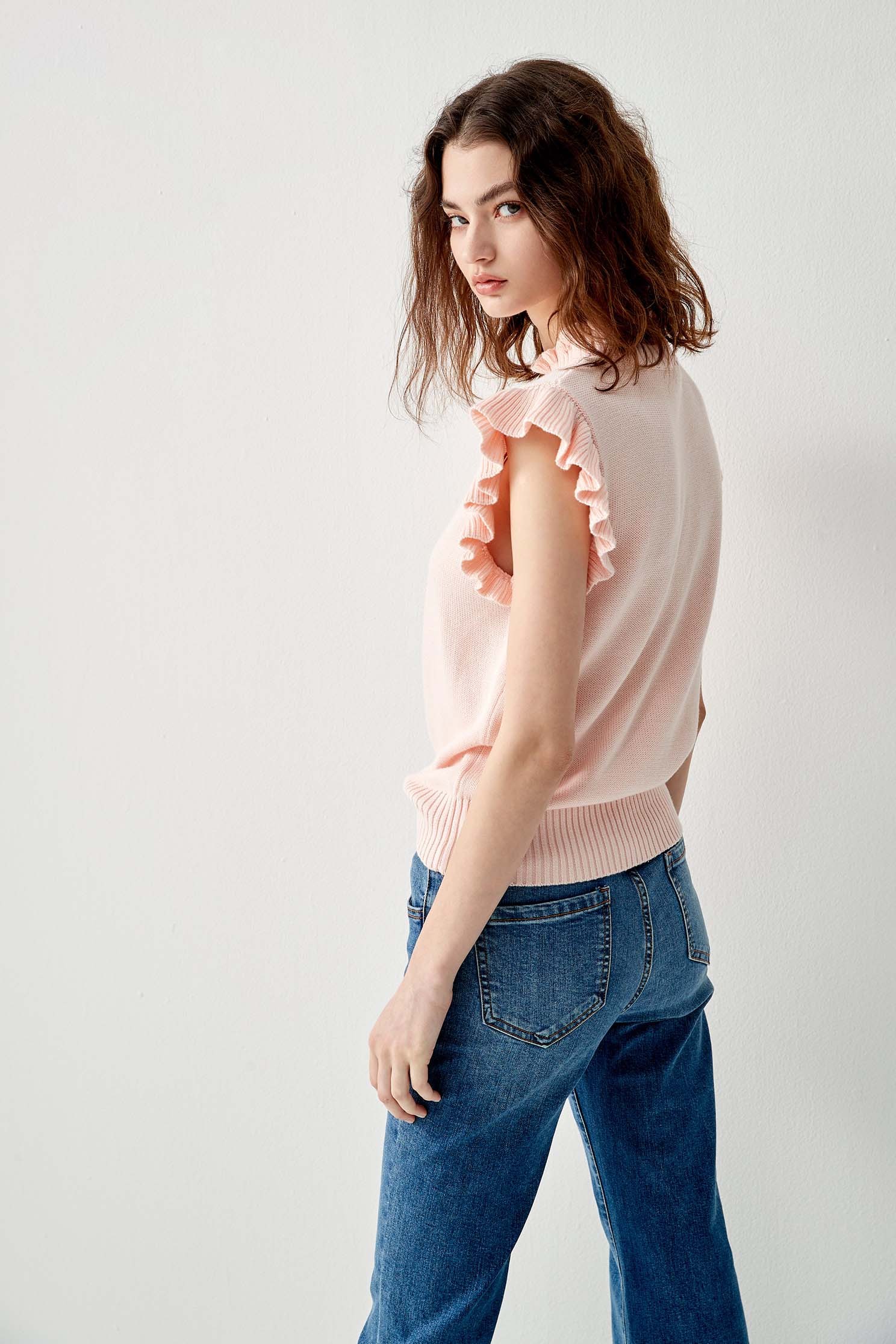 Pink Turtle Neck Knit Vest With R Logoknitted top with letter,sleeveless tops,Tops,Season (AW) Look,Pink,Knitted,Knitted tops