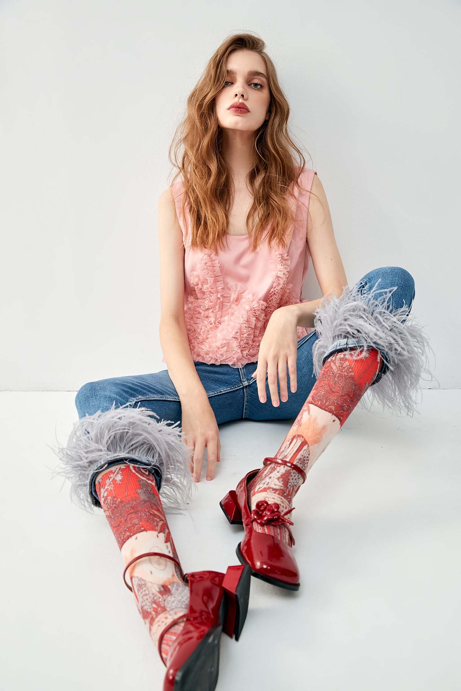 Front Pleated Ruffle Detail VestFront Pleated Ruffle Detail Vest,sleeveless tops,Tops,Season (AW) Look,Mesh fabric,sleeveless tops,bows