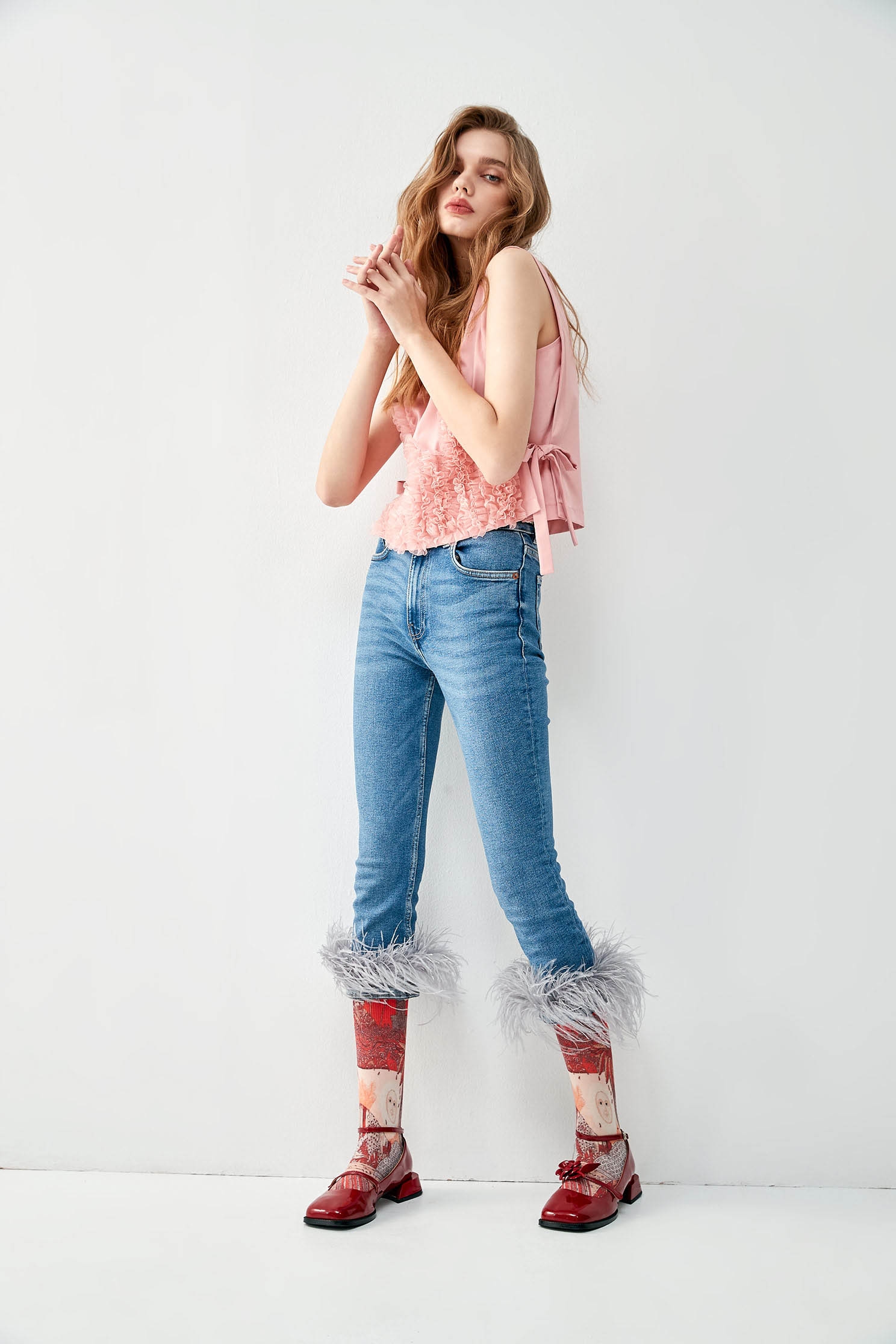 Front Pleated Ruffle Detail VestFront Pleated Ruffle Detail Vest,sleeveless tops,Tops,Season (AW) Look,Mesh fabric,sleeveless tops,bows