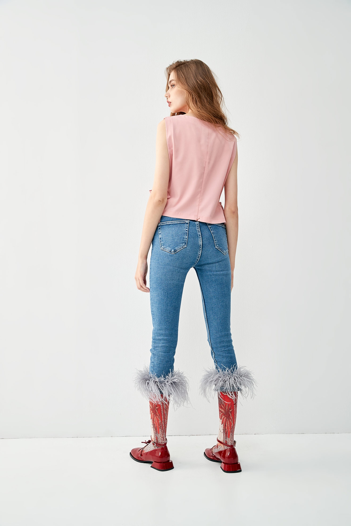 Front Pleated Ruffle Detail VestFront Pleated Ruffle Detail Vest,sleeveless tops,Tops,Season (AW) Look,Mesh fabric,sleeveless tops,bows