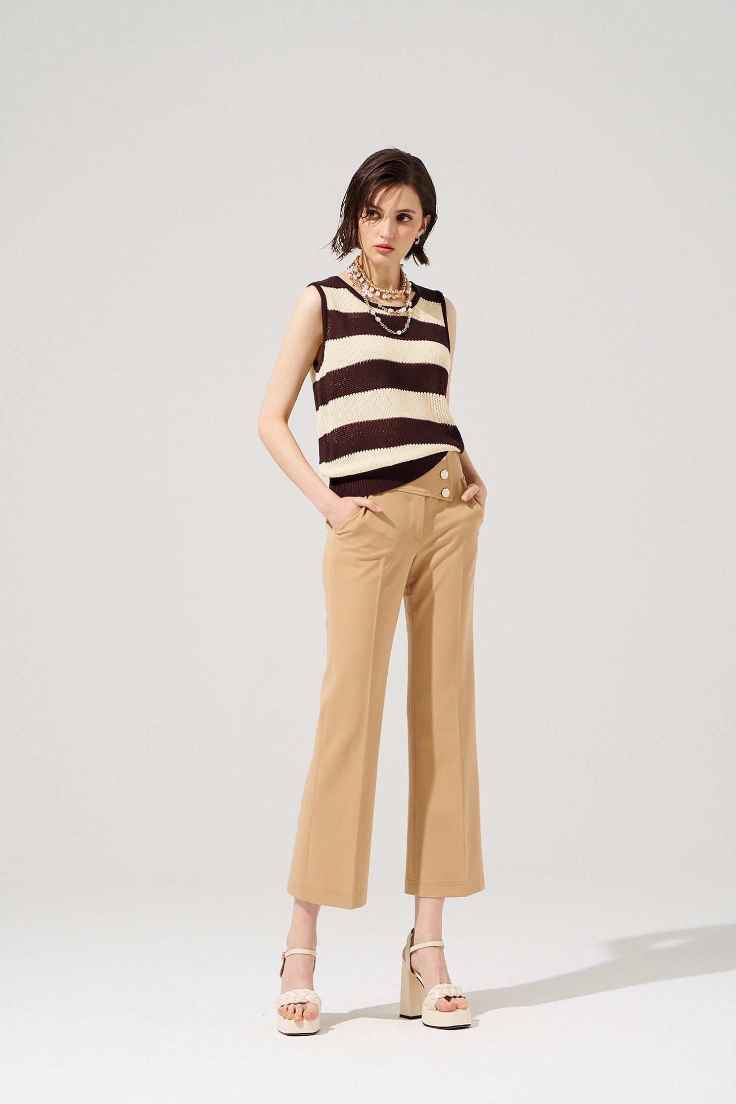 Coffee Brown Stripe Knit Tank TopCoffee Brown Stripe Knit Tank Top,sleeveless tops,Season (SS) Look,Stripe,sleeveless tops,Knitted,Knitted tops