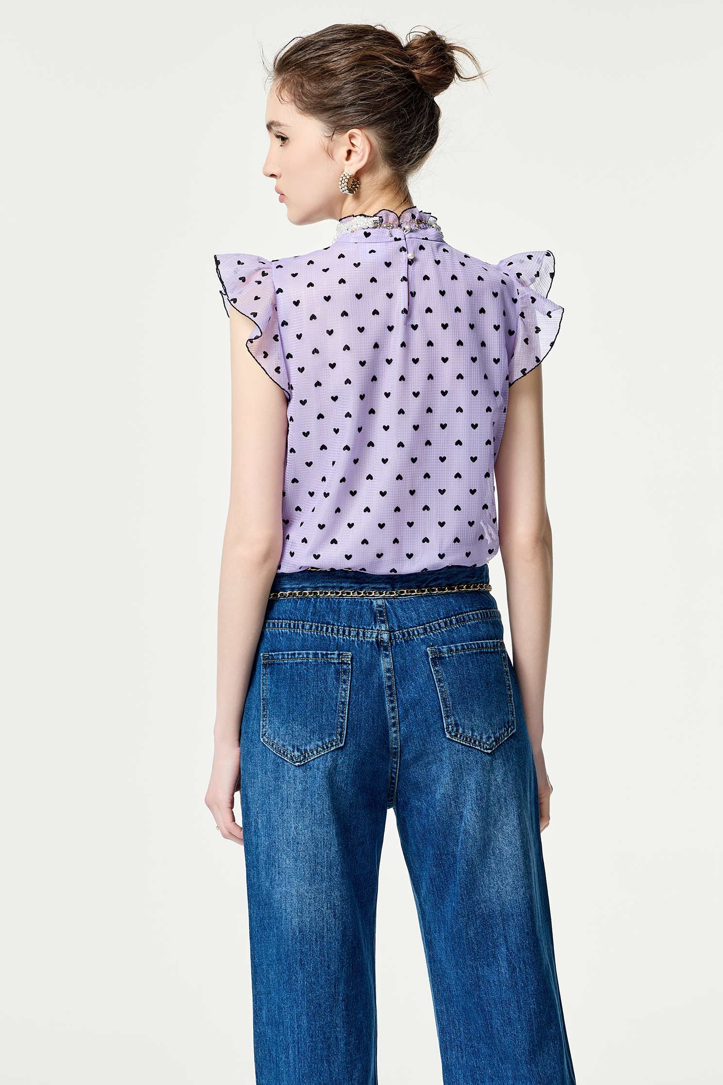 Heart Print Ruffle Detail VestHeart Print Ruffle Detail Vest,sleeveless tops,Tops,Season (SS) Look,co-ord sets,Valentine,sleeveless tops