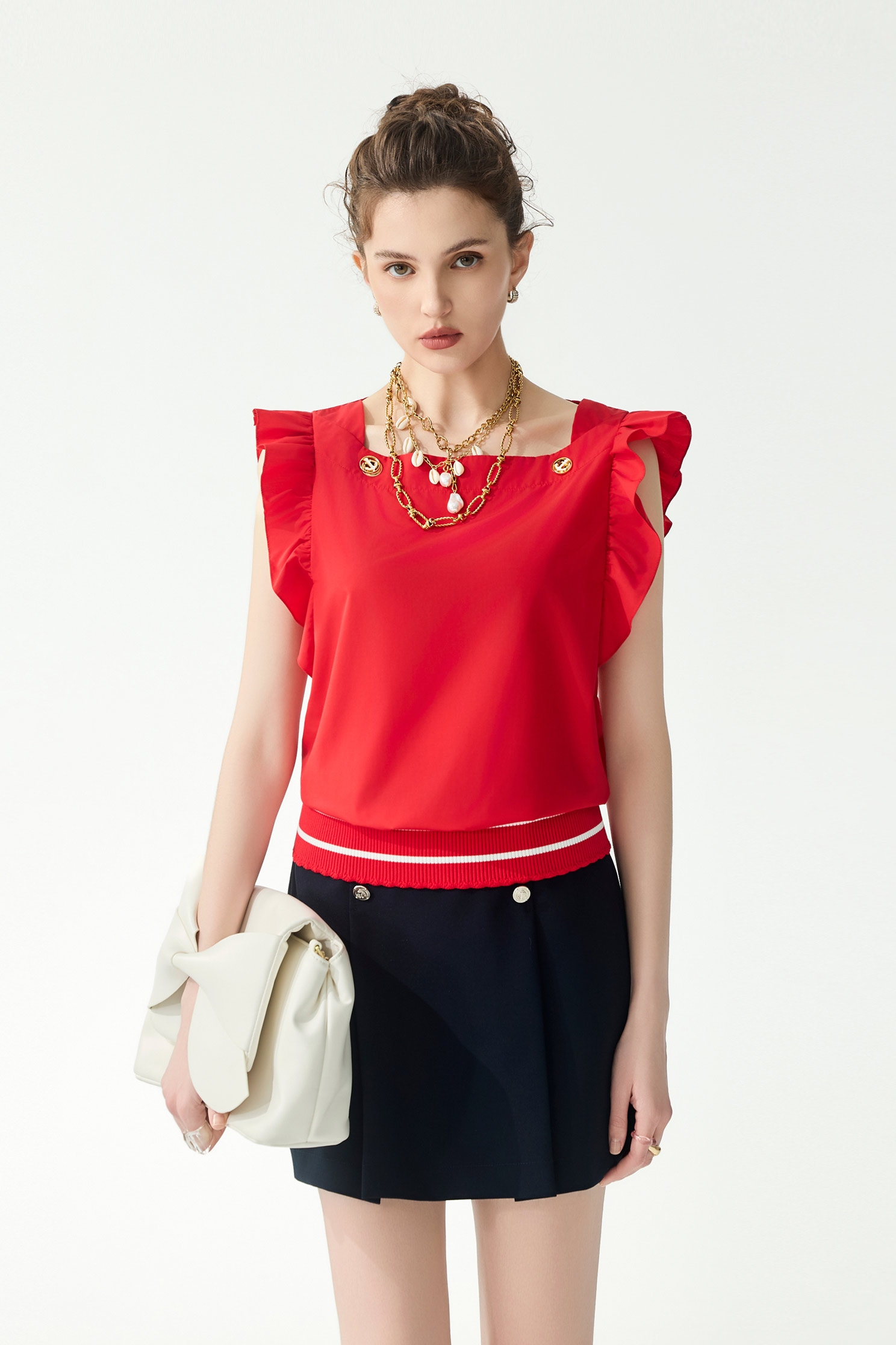 Square Neckline Ruffle Detail VestSquare Neckline Ruffle Detail Vest,sleeveless tops,Tops,Season (SS) Look,sleeveless tops