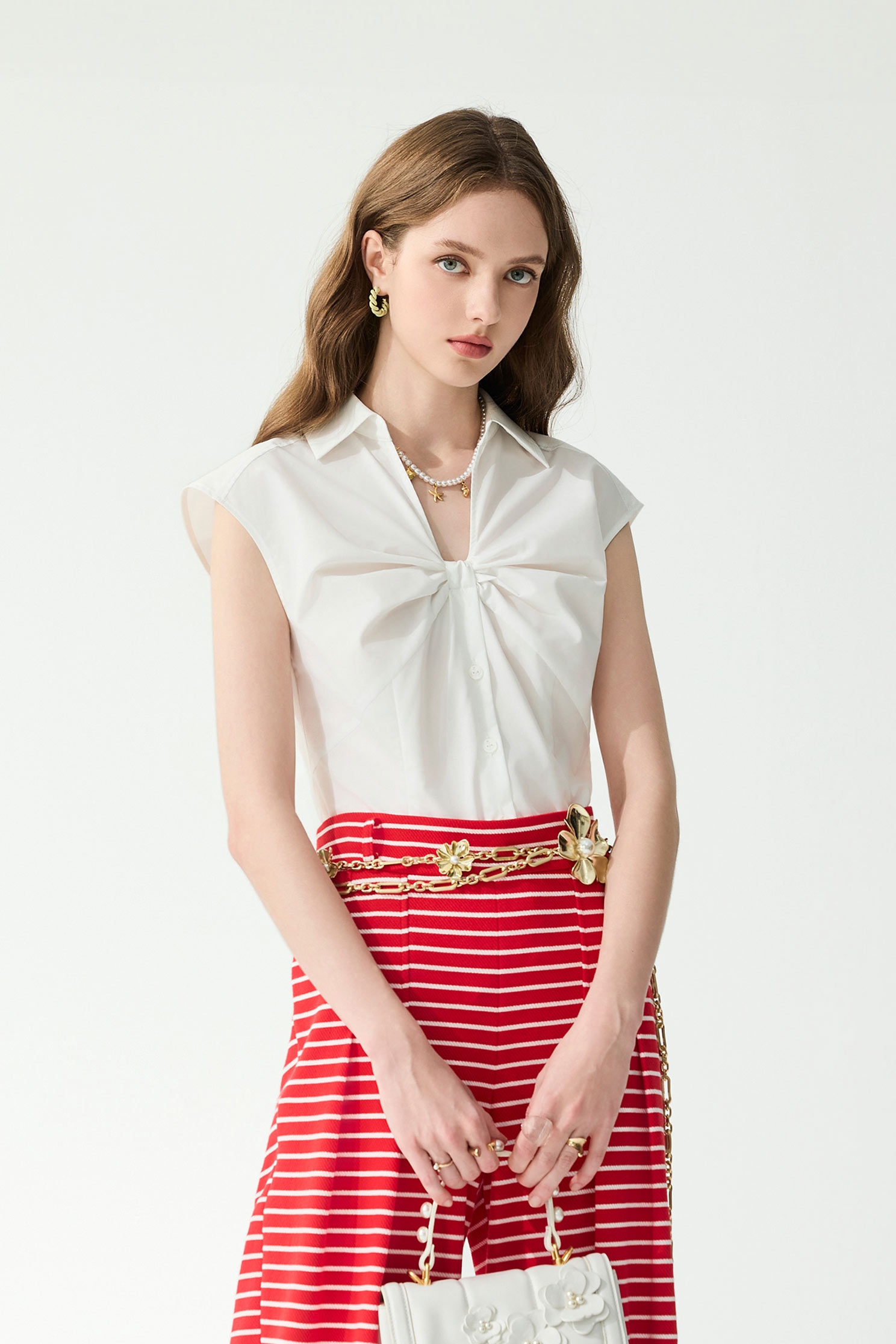 Front Knot Detail Collar VestFront Knot Detail Collar Vest,sleeveless tops,Tops,Season (SS) Look,White tops,sleeveless tops,bows