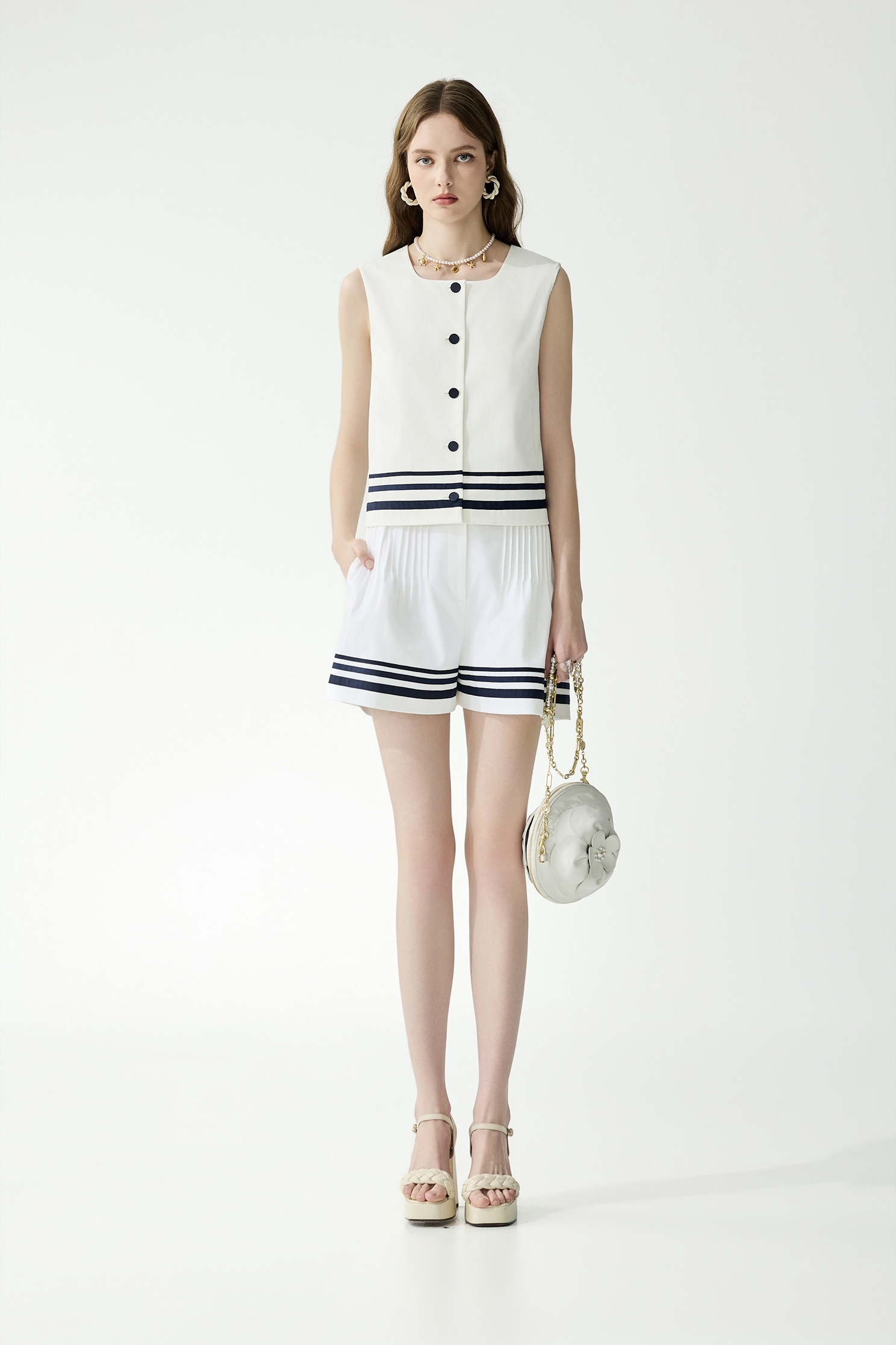 Button Front Navy Stripe VestButton Front Navy Stripe Vest,sleeveless tops,Tops,Season (SS) Look,White tops,sleeveless tops