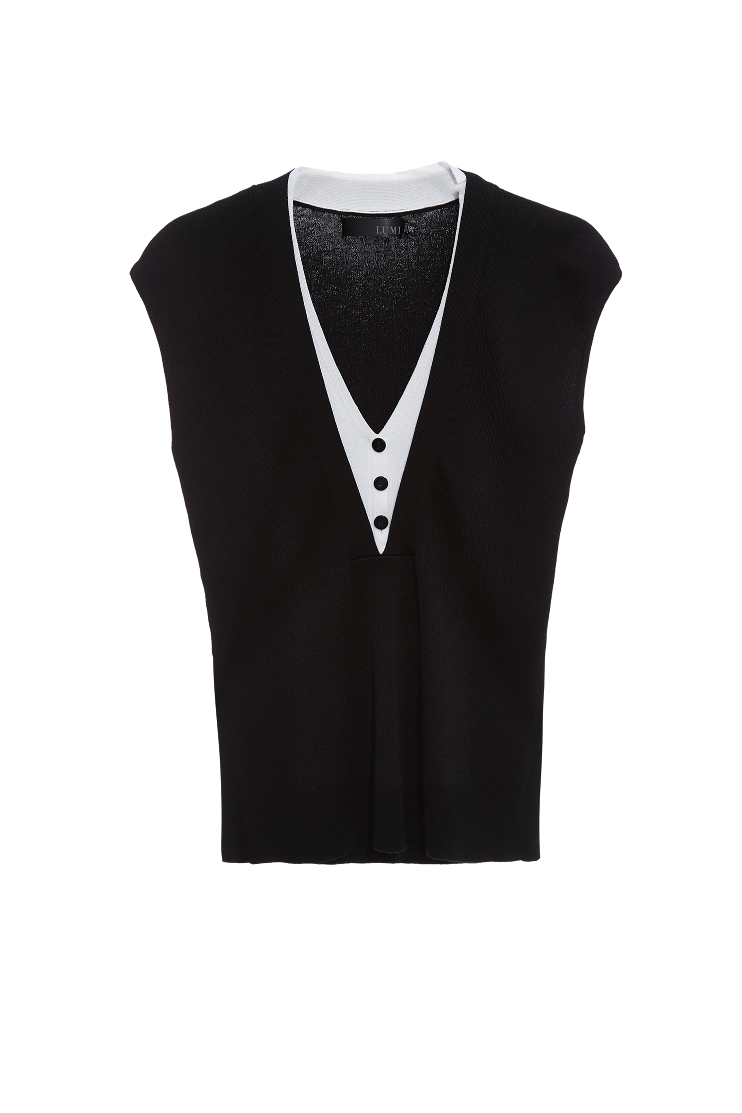 V-neck Fake Two Piece Knit VestV-neck Fake Two Piece Knit Vest,sleeveless tops,Tops,Season (SS) Look,sleeveless tops,Knitted,Knitted tops,Black tops