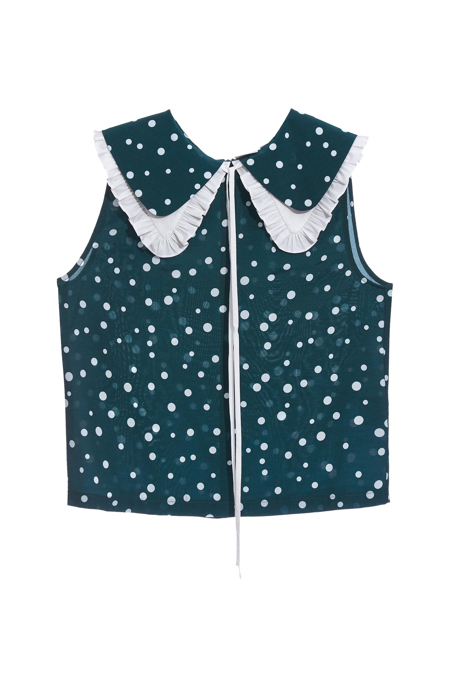 White Dotted Print Vest With Contrast Collardouble-collared sleeveless top,sleeveless tops,Tops,Season (SS) Look,dotcollection,healing colors,sleeveless tops