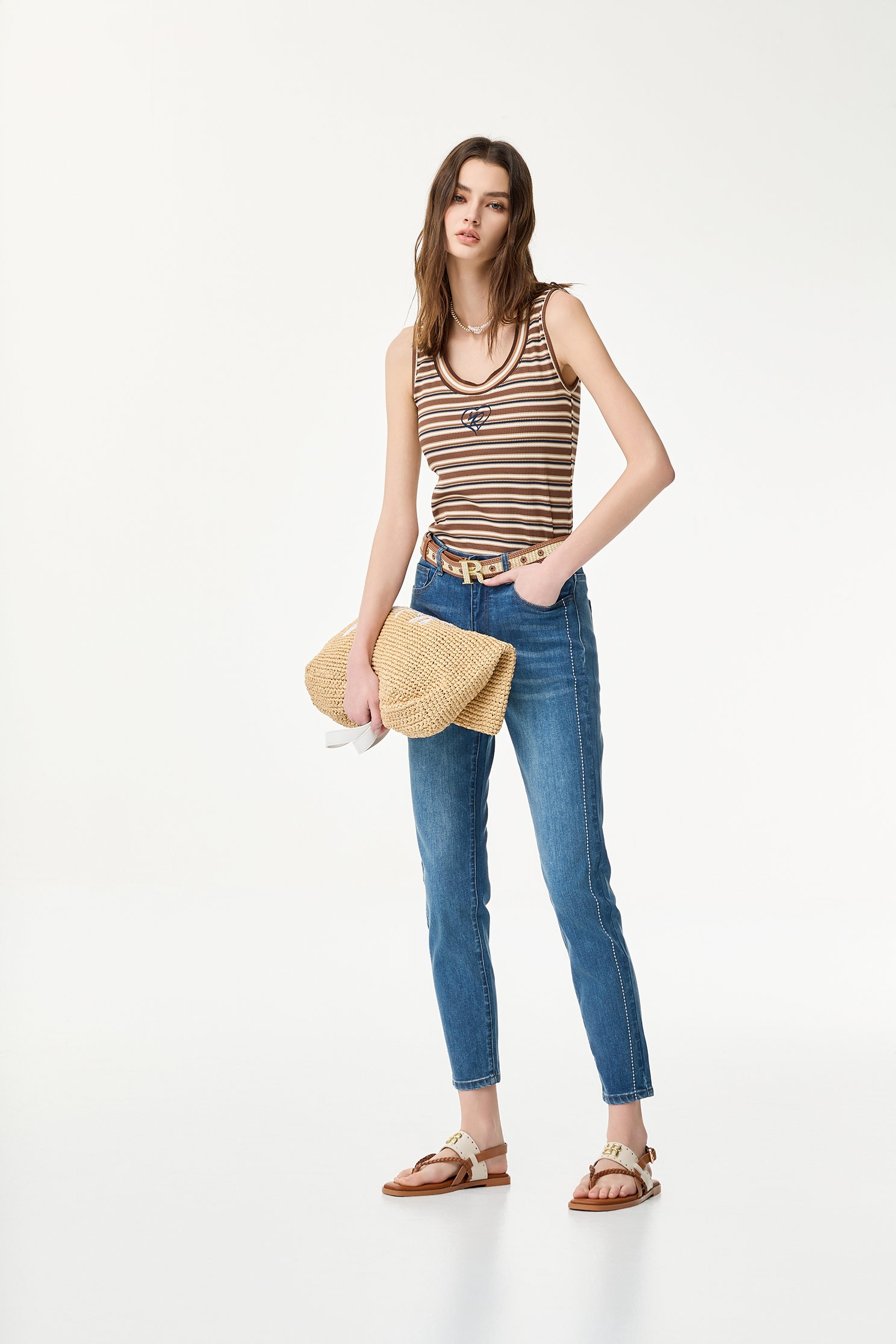 Brown Stripe Tank TopBrown Stripe Tank Top,sleeveless tops,Stripe,Season (AW) Look,Embroidered,sleeveless tops