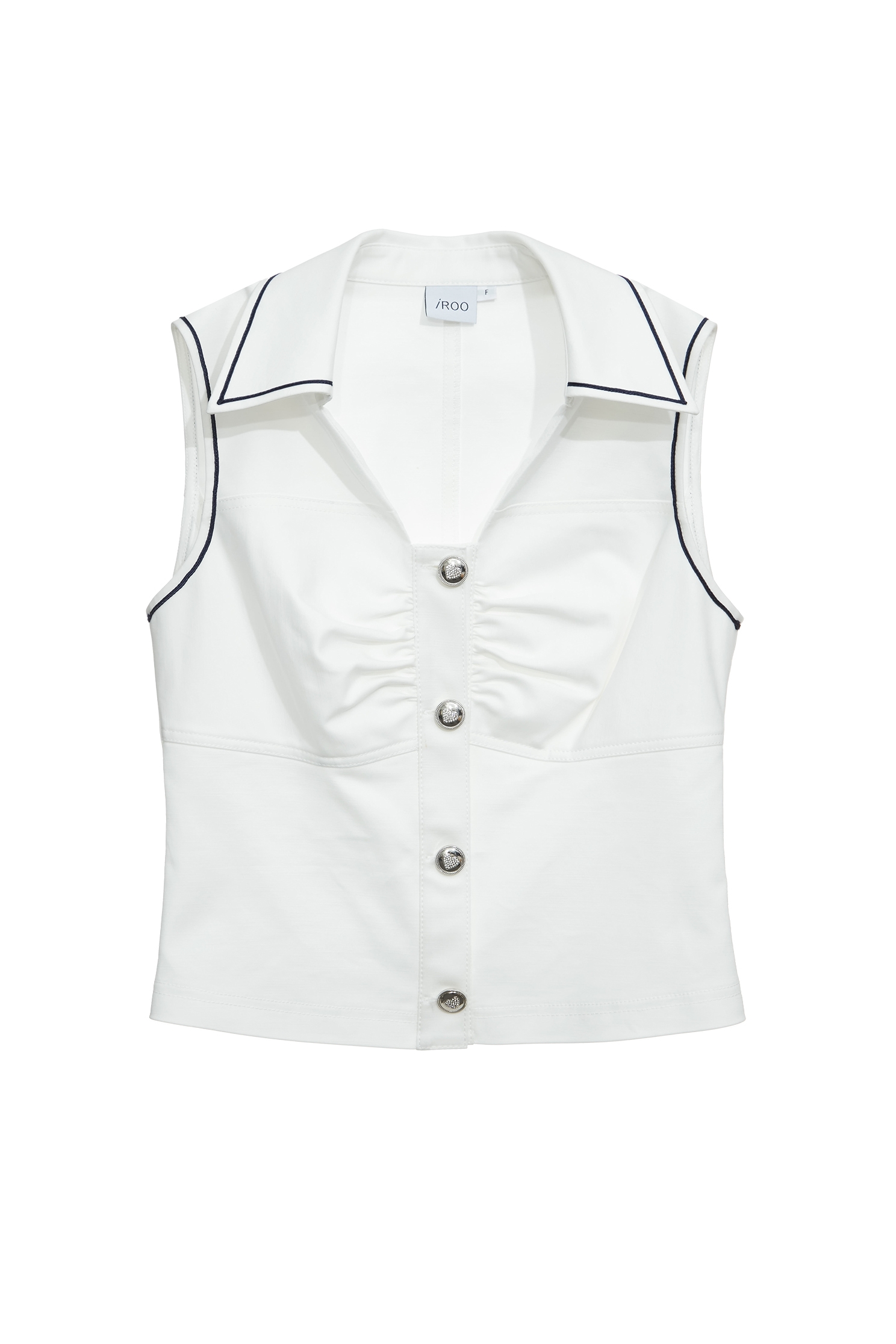 Contrast Trim Button Front VestContrast Trim Button Front Vest,sleeveless tops,Tops,Season (SS) Look,White tops,sleeveless tops,bows,Urban Fashion