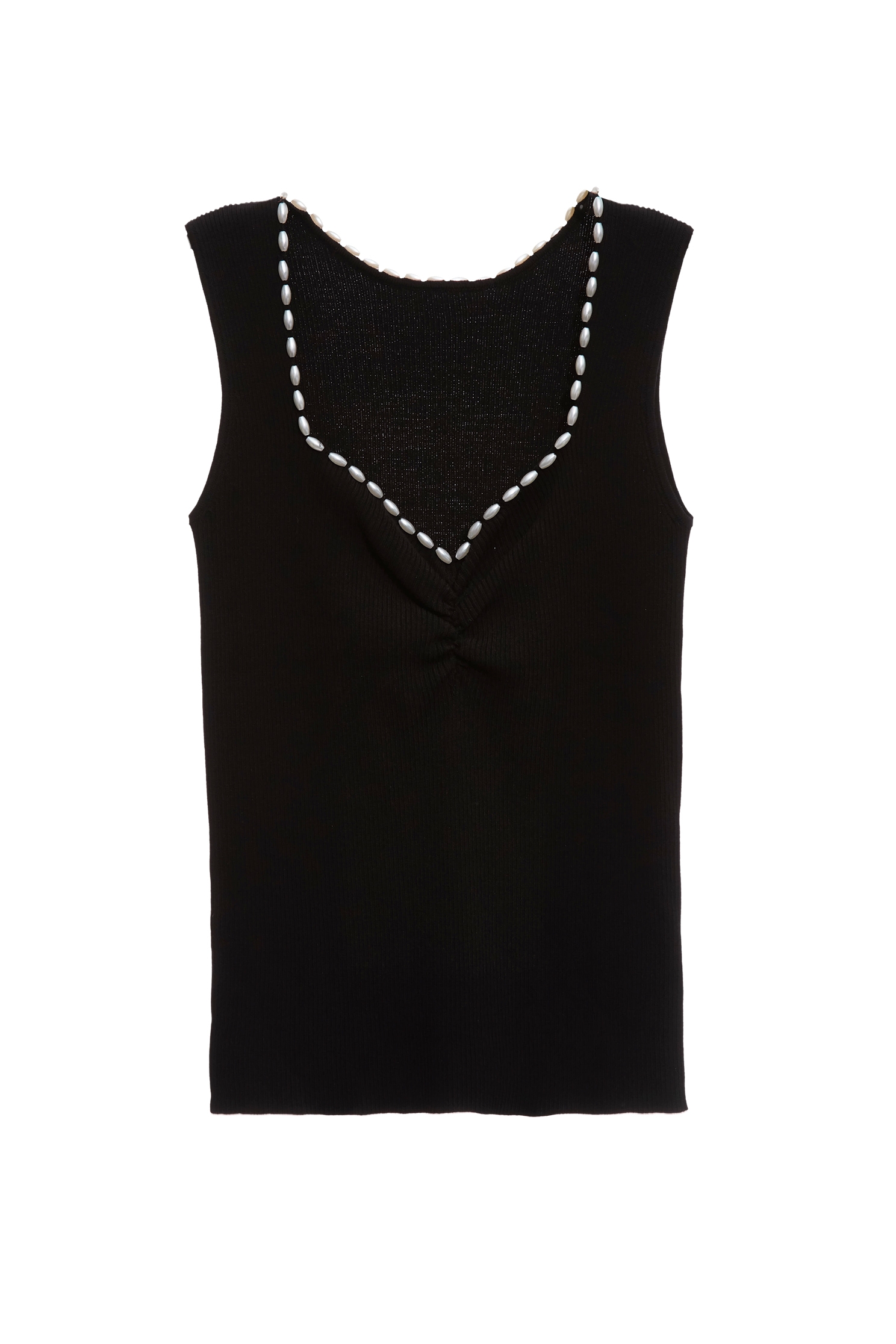 Heart Shape Pearl Detail Knit Vest,sleeveless tops,Season (SS) Look,Back To Classic,sleeveless tops,Knitted,Knitted tops,Back To B/W,Black tops