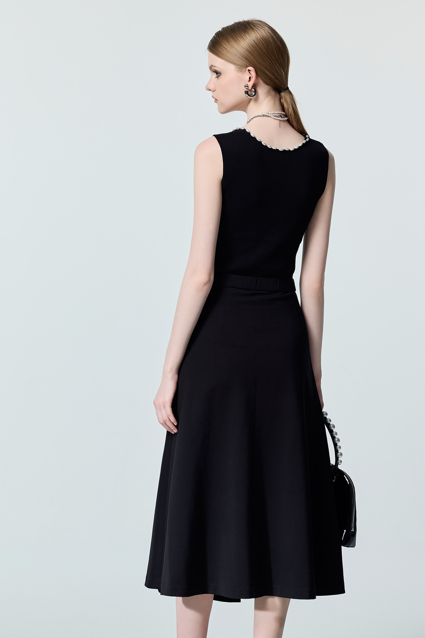 Heart Shape Pearl Detail Knit Vest,sleeveless tops,Season (SS) Look,Back To Classic,sleeveless tops,Knitted,Knitted tops,Back To B/W,Black tops