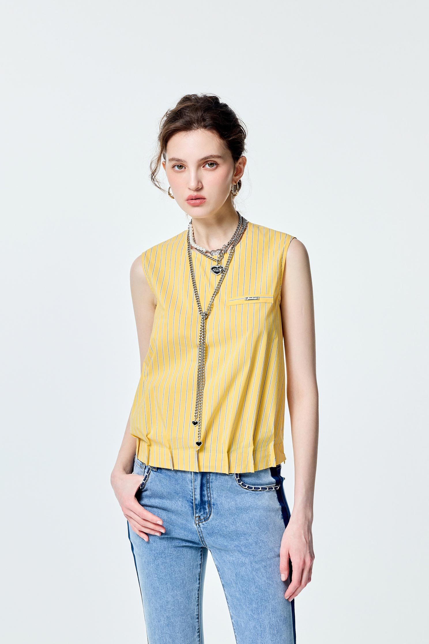 Pin Tuck Detail Stripe VestPin Tuck Detail Stripe Vest,sleeveless tops,Season (SS) Look,sleeveless tops,Urban Fashion,Accessories