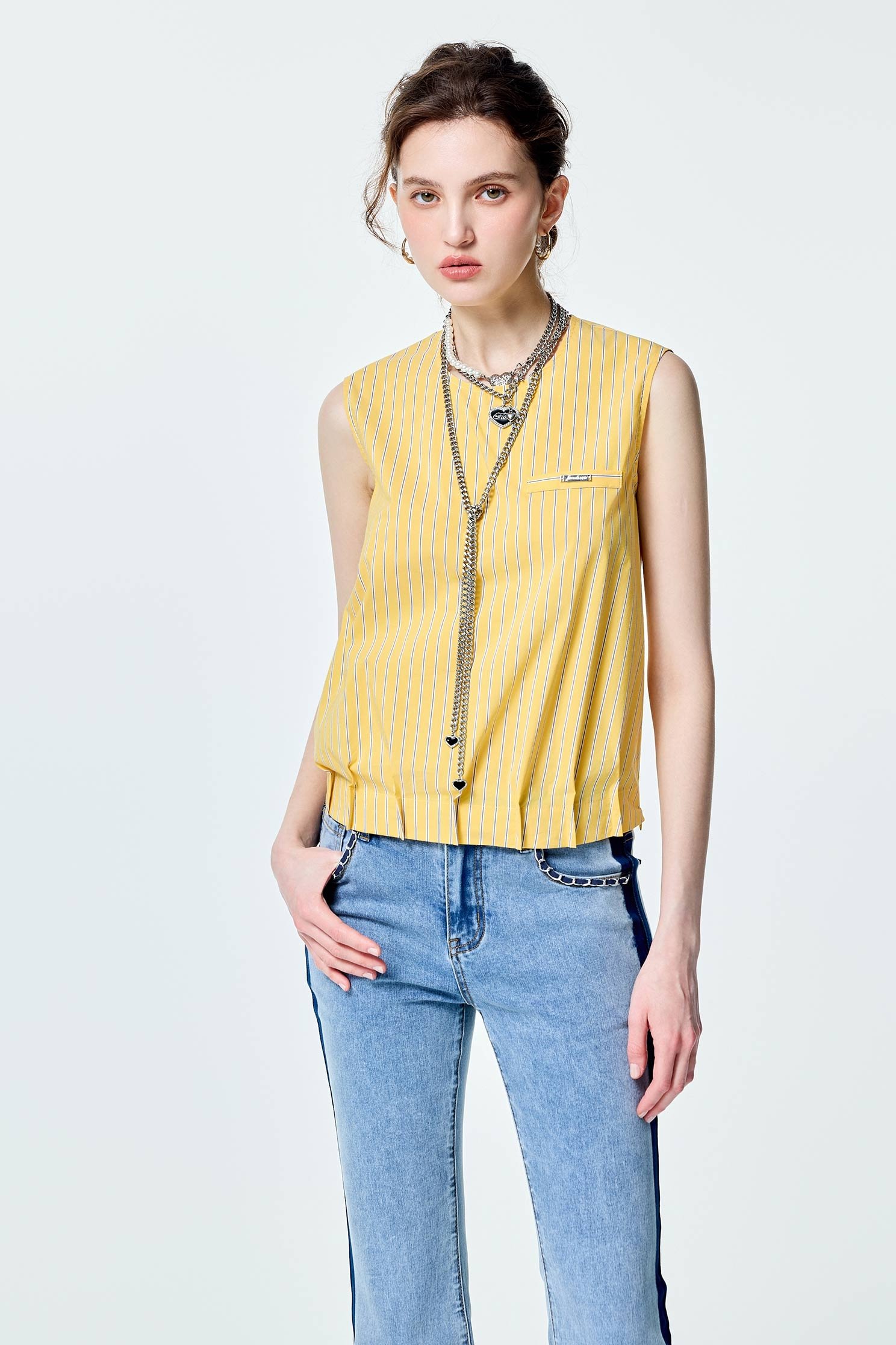 Pin Tuck Detail Stripe VestPin Tuck Detail Stripe Vest,sleeveless tops,Season (SS) Look,sleeveless tops,Urban Fashion,Accessories