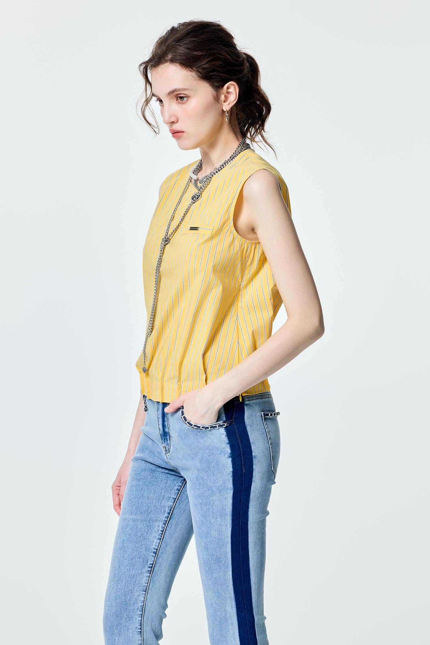 Pin Tuck Detail Stripe VestPin Tuck Detail Stripe Vest,sleeveless tops,Season (SS) Look,sleeveless tops,Urban Fashion,Accessories