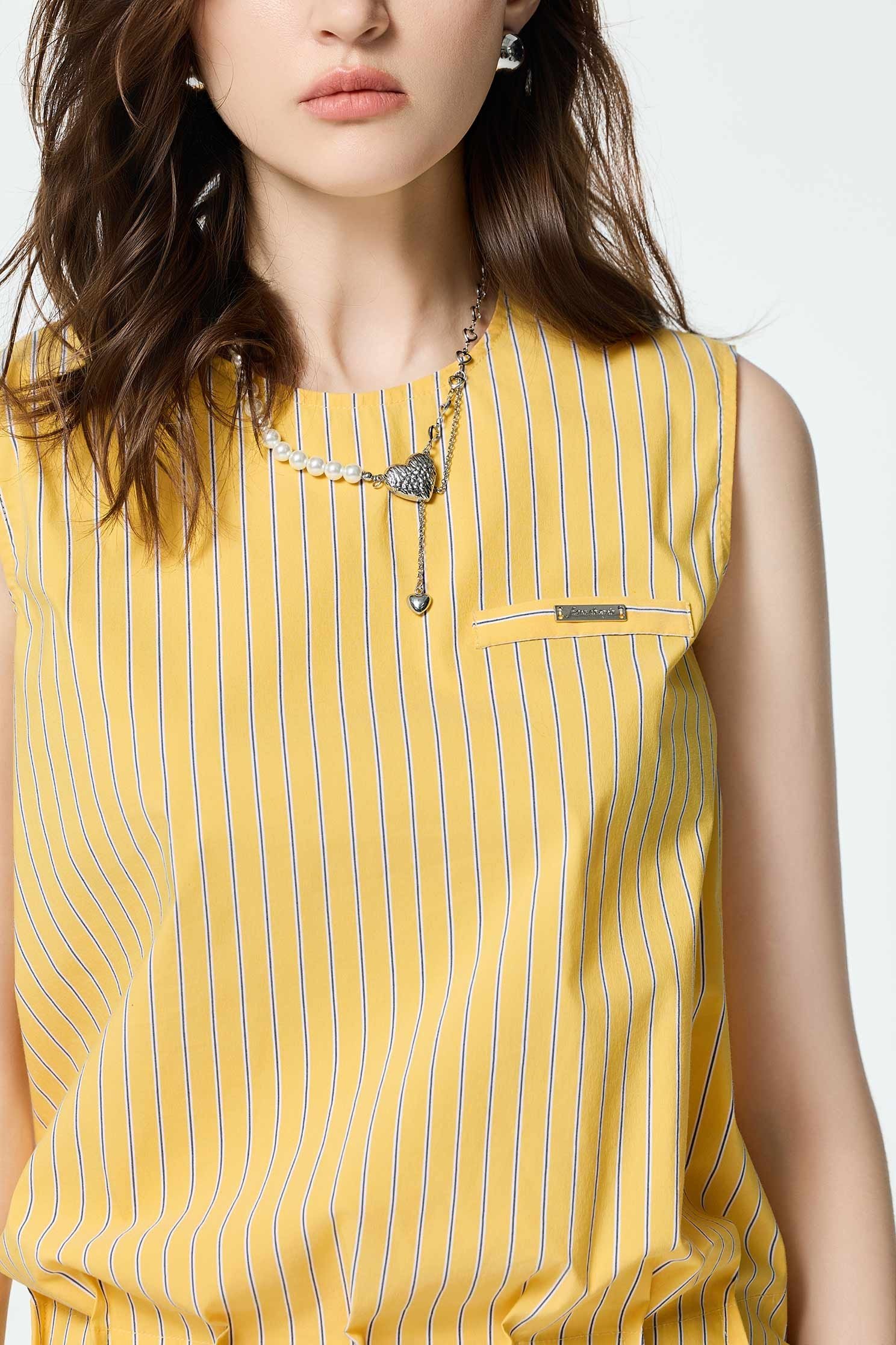 Pin Tuck Detail Stripe VestPin Tuck Detail Stripe Vest,sleeveless tops,Season (SS) Look,sleeveless tops,Urban Fashion,Accessories