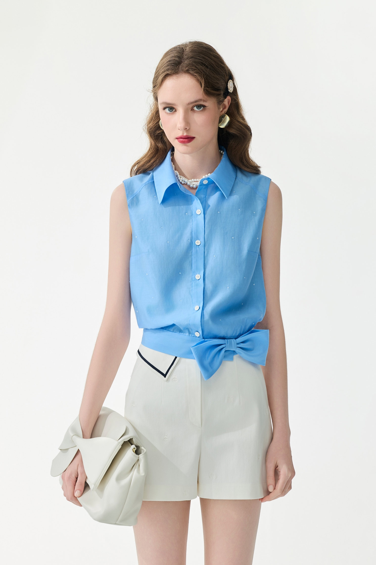 Beaded Detail Button Front VestBeaded Detail Button Front Vest,sleeveless tops,Tops,Season (SS) Look,sleeveless tops,bows