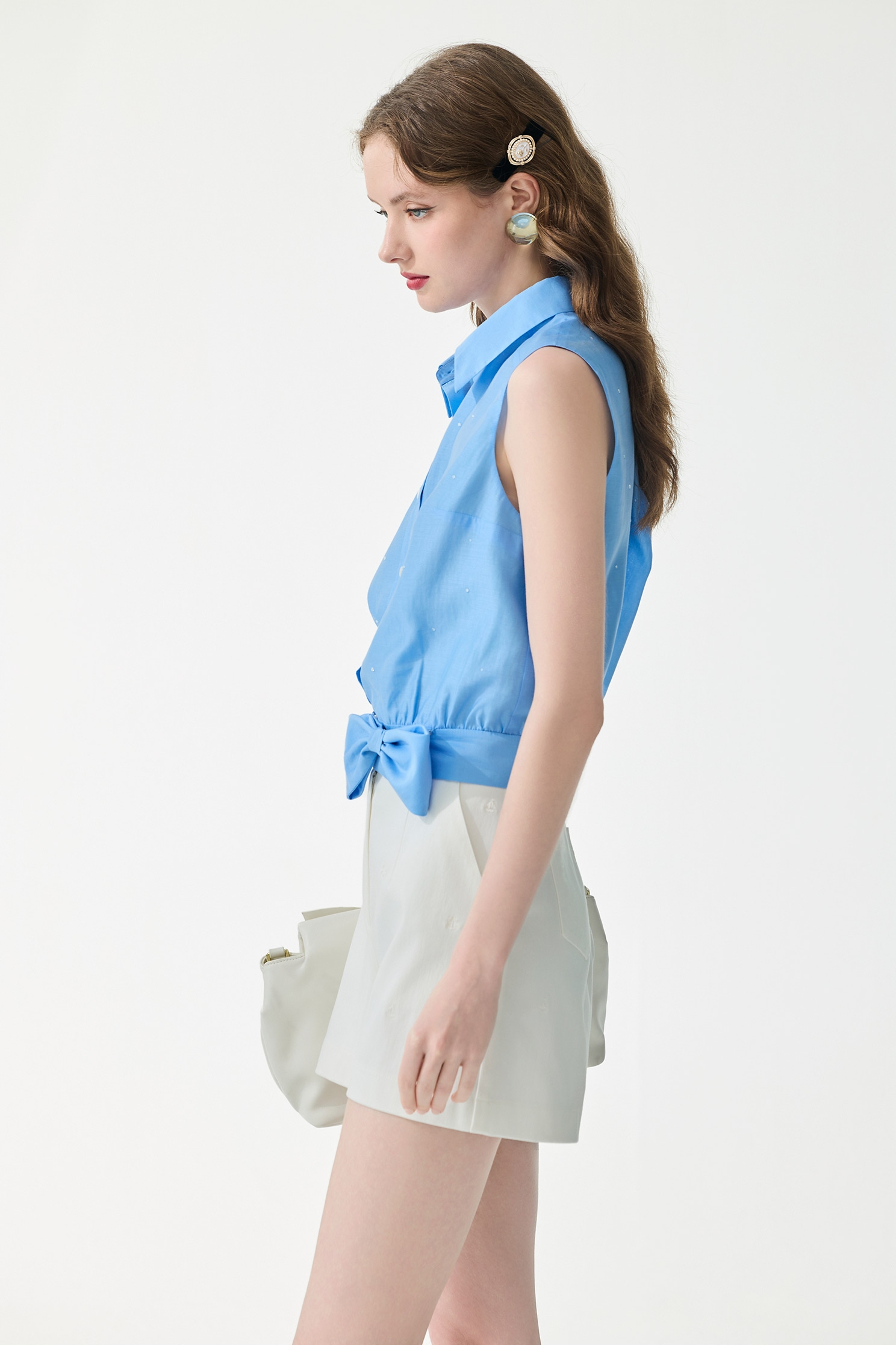 Beaded Detail Button Front VestBeaded Detail Button Front Vest,sleeveless tops,Tops,Season (SS) Look,sleeveless tops,bows