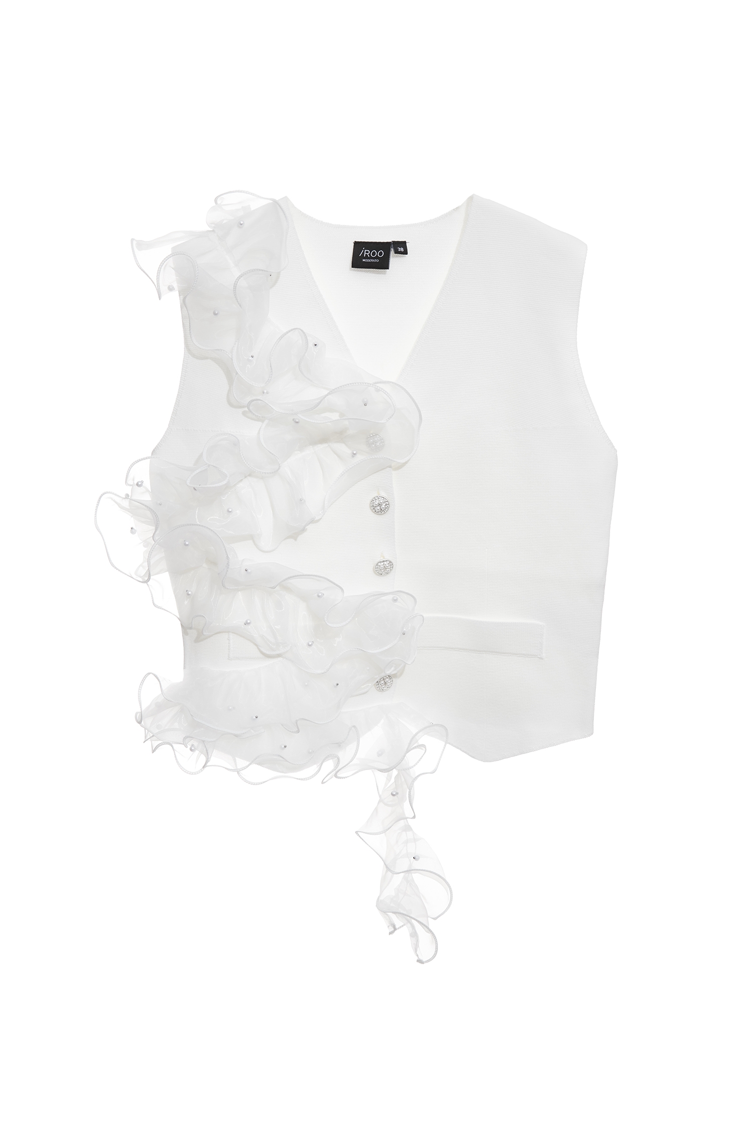 3-D Floral Organza Detail Knit Vest3-D Floral Organza Detail Knit Vest,sleeveless tops,Season (SS) Look,pearl,White tops,sleeveless tops,Knitted,Knitted tops