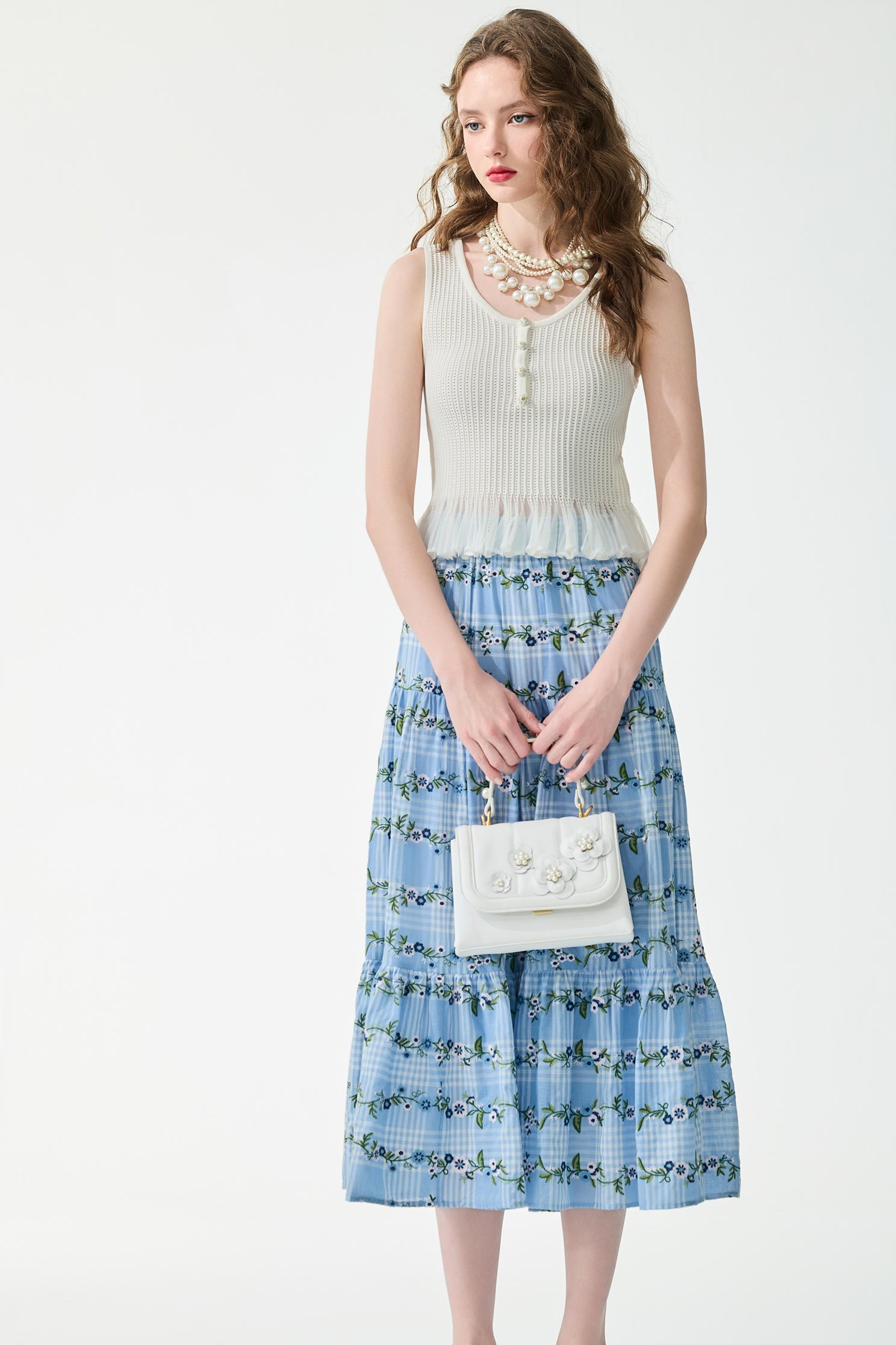 Ruffle Hem Knit VestRuffle Hem Knit Vest,sleeveless tops,Season (SS) Look,Stripe,pearl,White tops,sleeveless tops,Knitted,Knitted tops