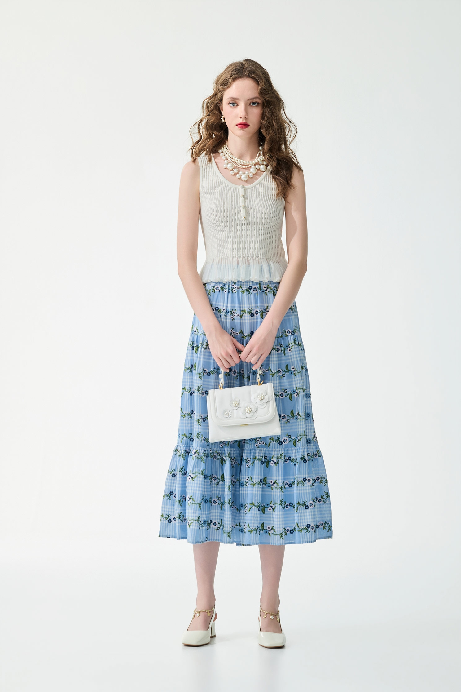 Ruffle Hem Knit VestRuffle Hem Knit Vest,sleeveless tops,Season (SS) Look,Stripe,pearl,White tops,sleeveless tops,Knitted,Knitted tops