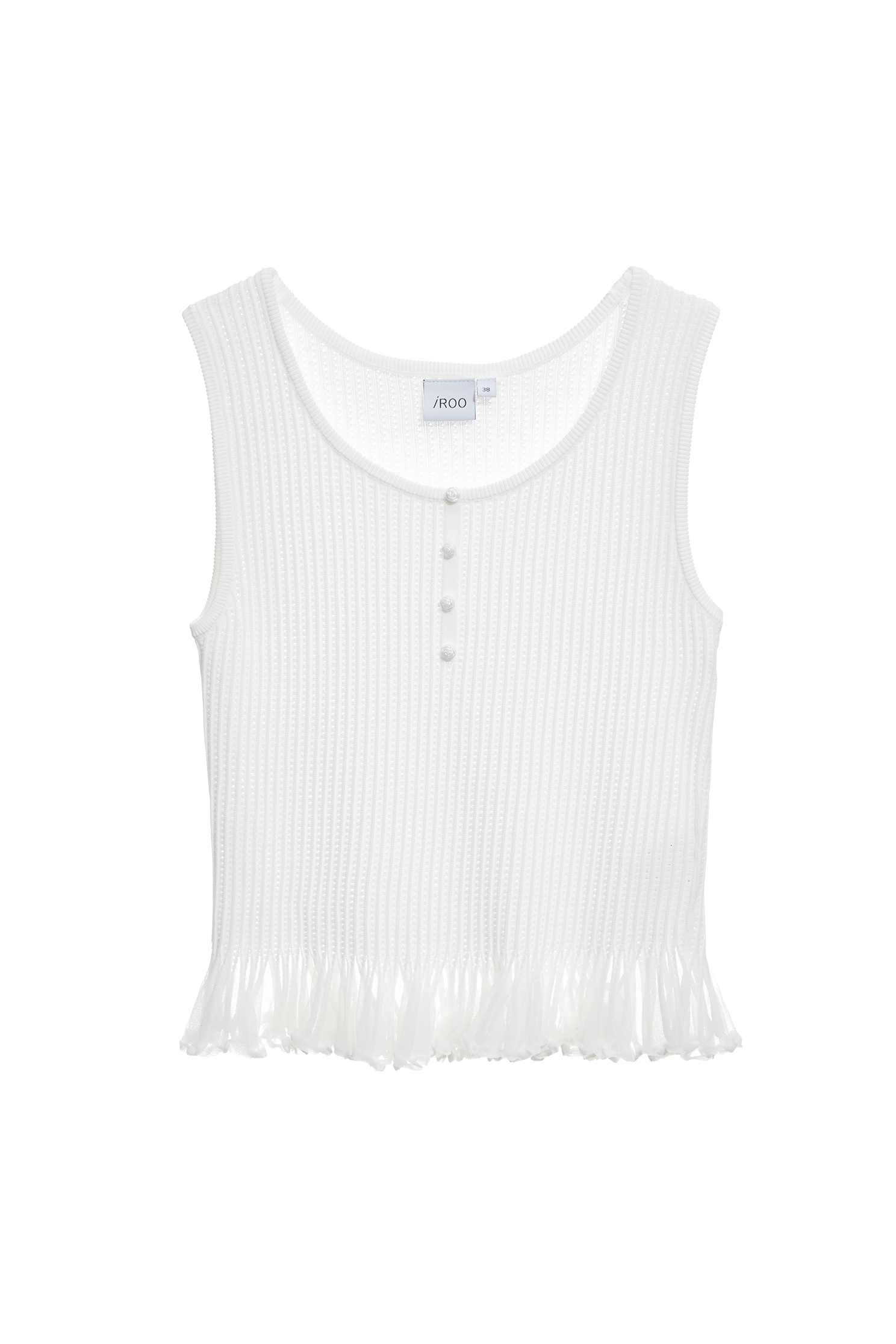 Ruffle Hem Knit VestRuffle Hem Knit Vest,sleeveless tops,Season (SS) Look,Stripe,pearl,White tops,sleeveless tops,Knitted,Knitted tops