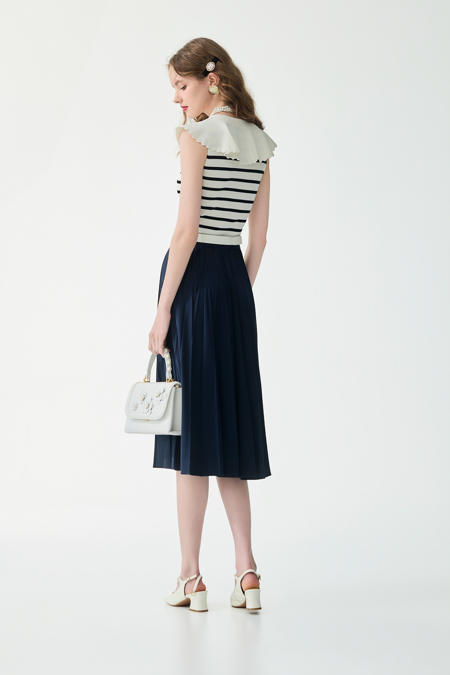Navy Bow Stripe Knit VestNavy Bow Stripe Knit Vest,sleeveless tops,Tops,Season (SS) Look,sleeveless tops,bows,Knitted,Knitted tops