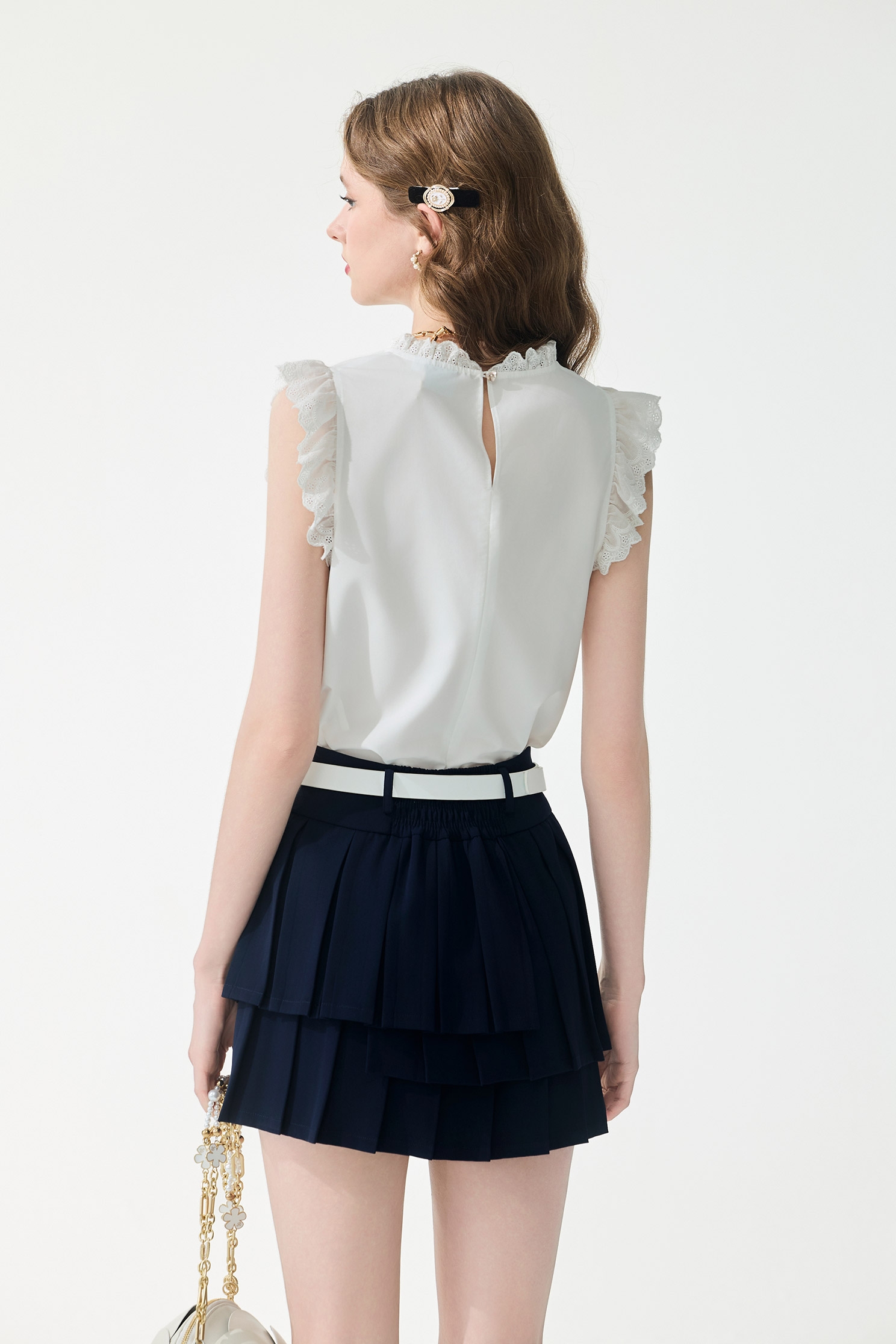 Ruffle Trim Detail VestRuffle Trim Detail Vest,sleeveless tops,Tops,Season (SS) Look,White tops,sleeveless tops,Lace