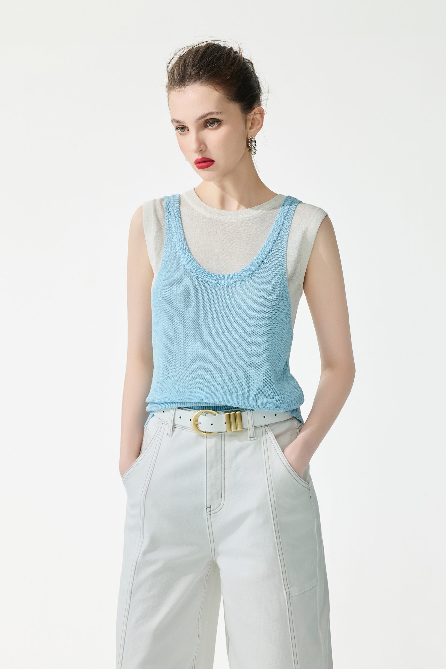 Two Piece Casual Knit Vest,sleeveless tops,Tops,Season (SS) Look,sleeveless tops,Knitted,Knitted tops