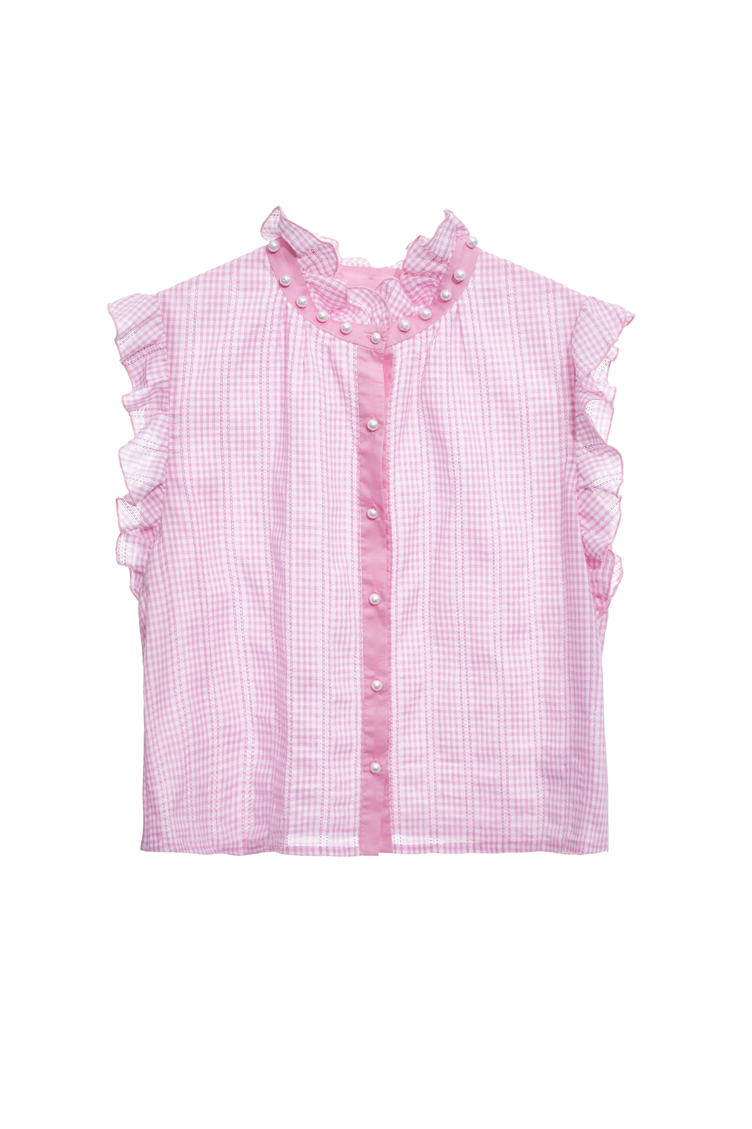 Ruffle Paid VestRuffle Paid Vest,sleeveless tops,Tops,Season (SS) Look,Plaid,pearl,sleeveless tops,Lace