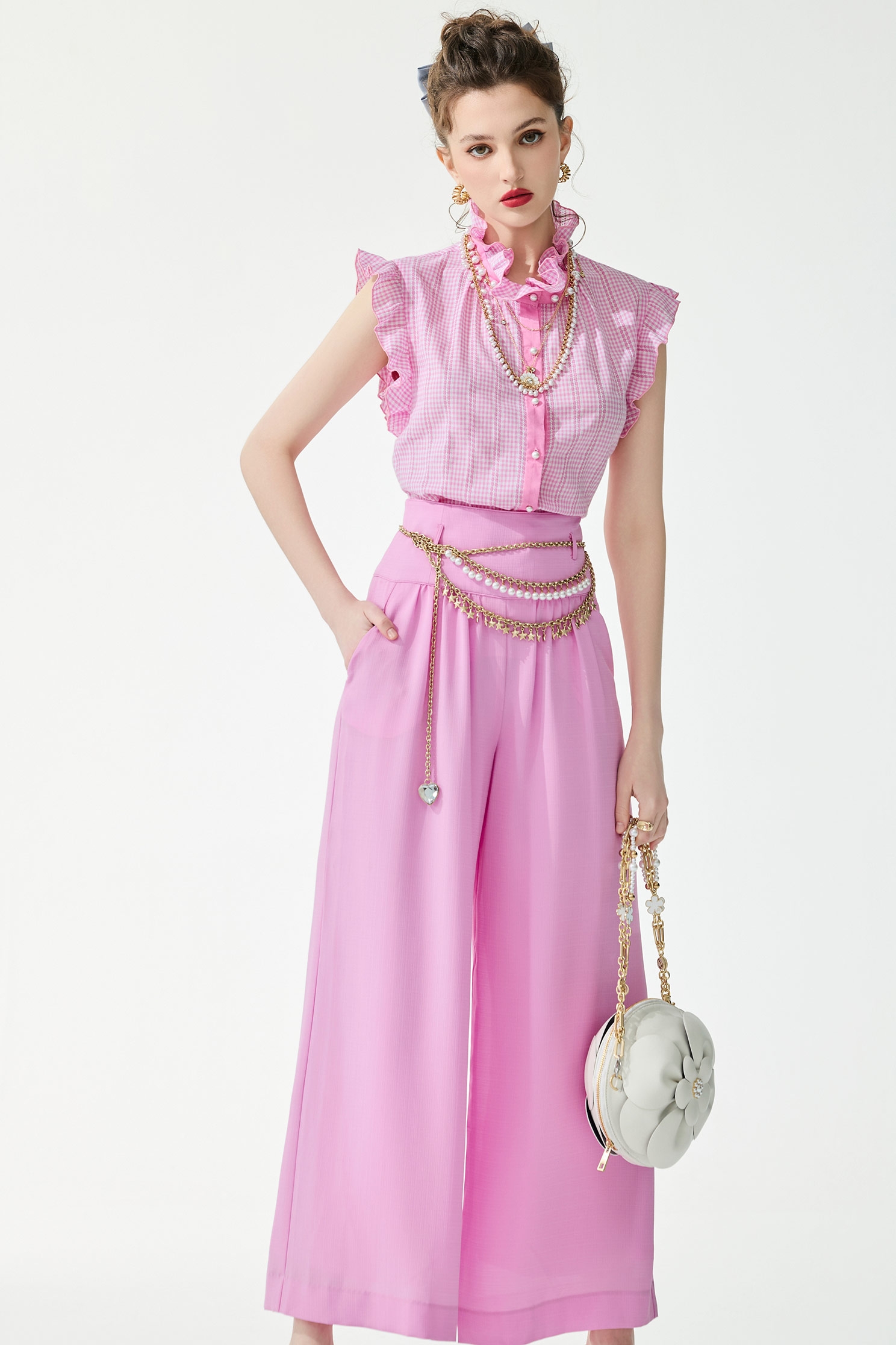 Ruffle Paid VestRuffle Paid Vest,sleeveless tops,Tops,Season (SS) Look,Plaid,pearl,sleeveless tops,Lace