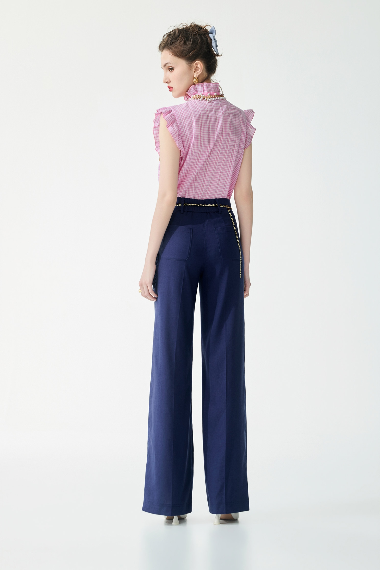 Ruffle Paid VestRuffle Paid Vest,sleeveless tops,Tops,Season (SS) Look,Plaid,pearl,sleeveless tops,Lace