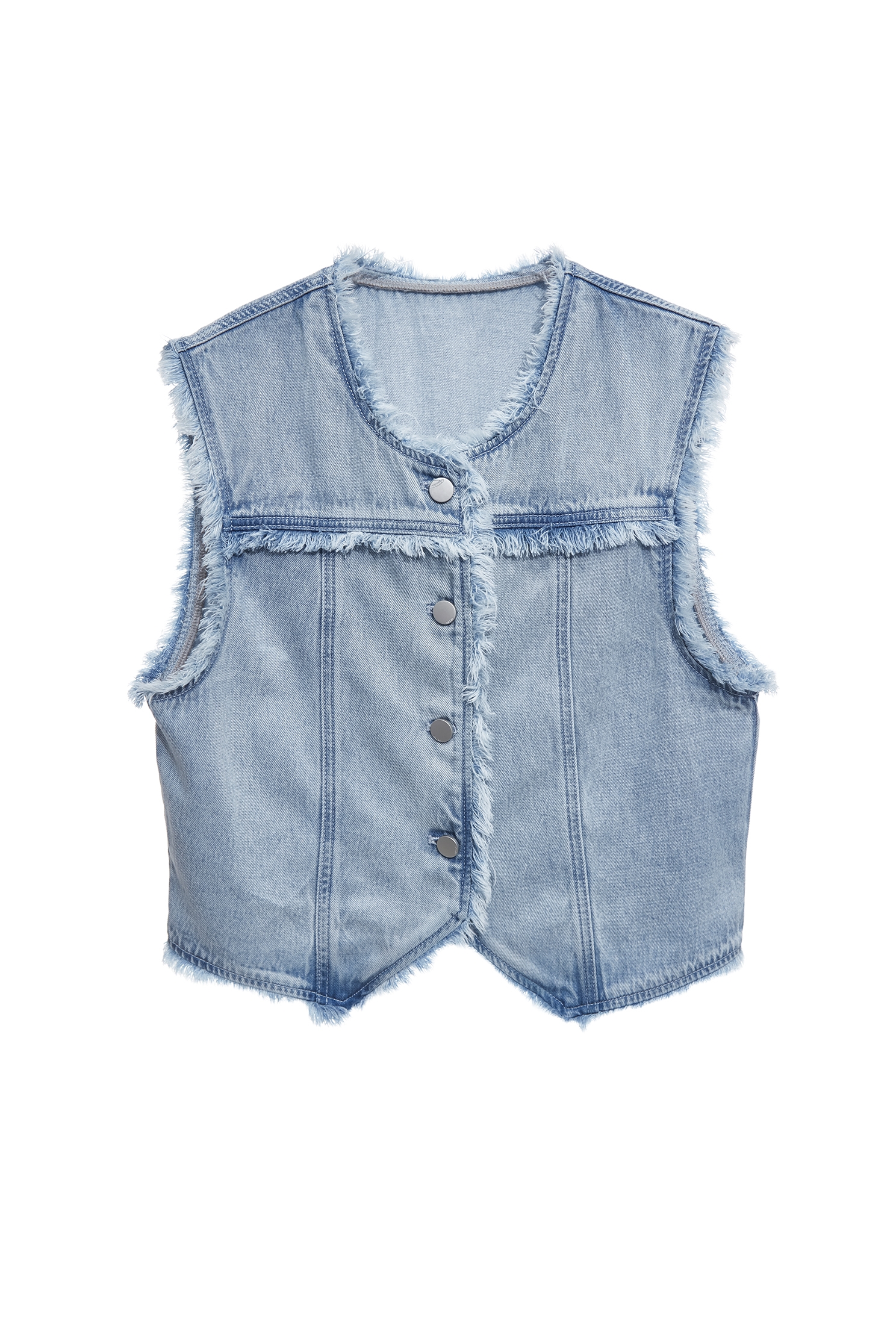 Fray Trim Denim Washed Vest,Jackets,sleeveless tops,Outerwear,Season (SS) Look,Denim,Denim Jackets,sleeveless tops