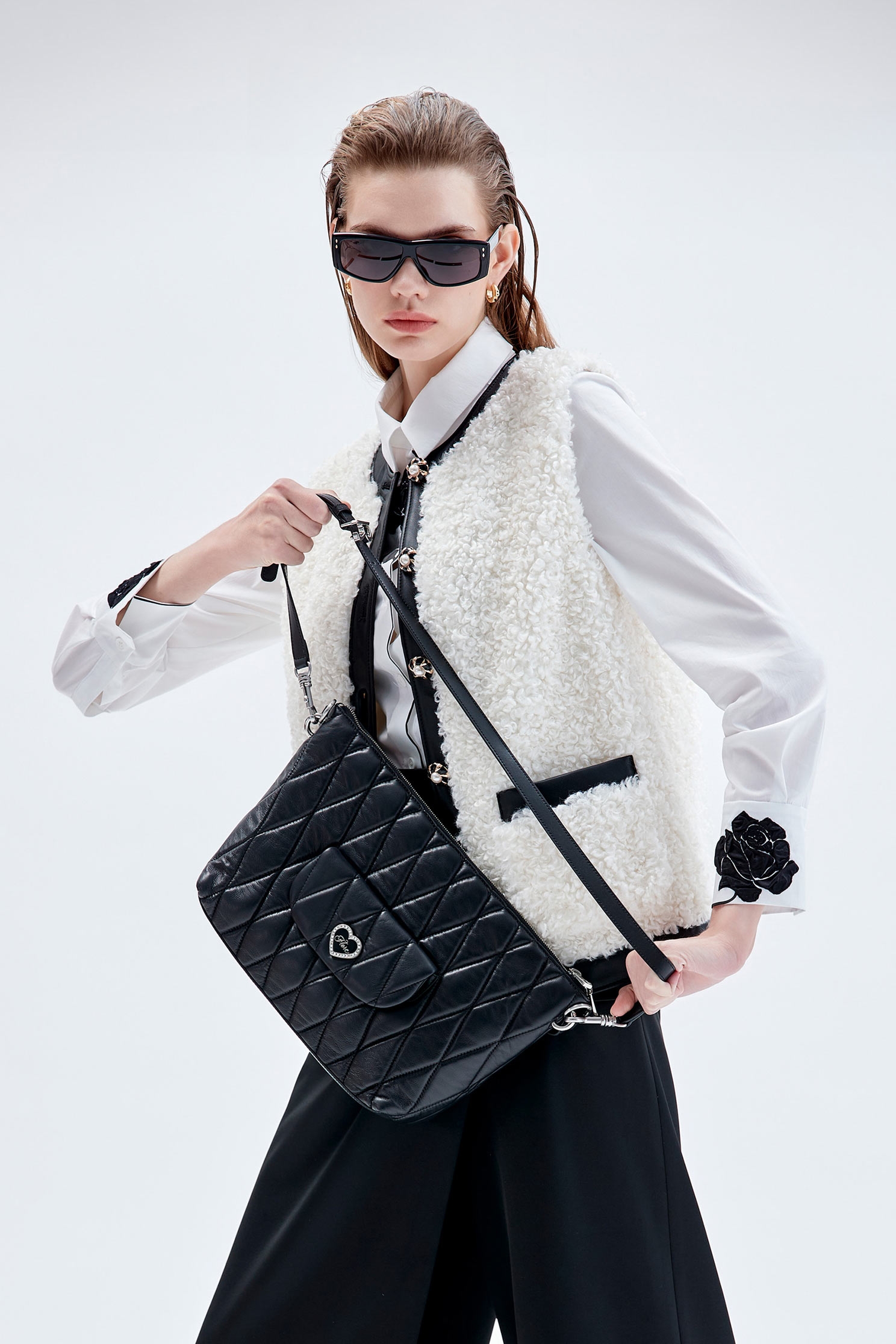 Faux Fur Vest With Contrast Trim DetailFaux Fur Vest With Contrast Trim Detail,sleeveless tops,pearl,Leather,Season (AW) Look